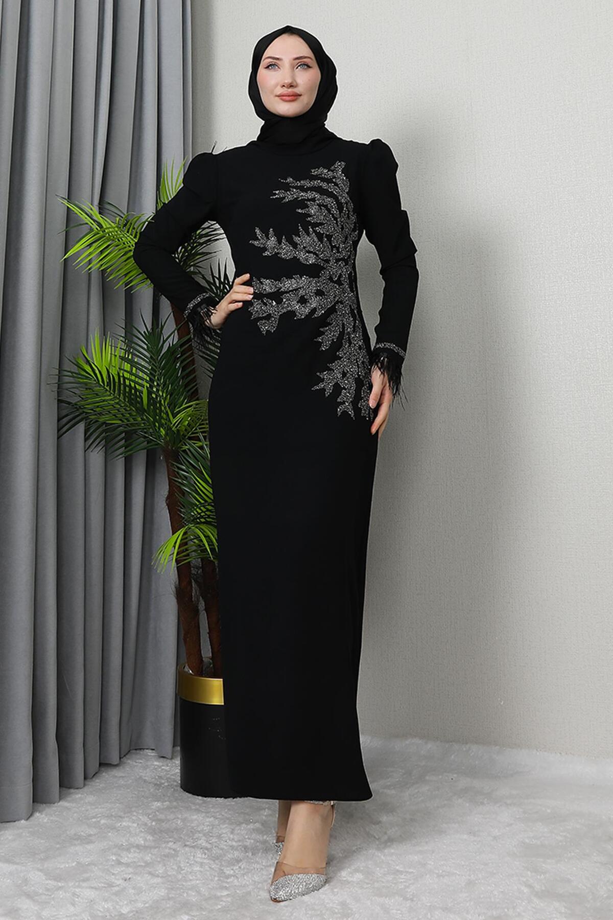 GİZ AGİYİM  Miyaser Tesettür Elbise Siyah - Görsel 5