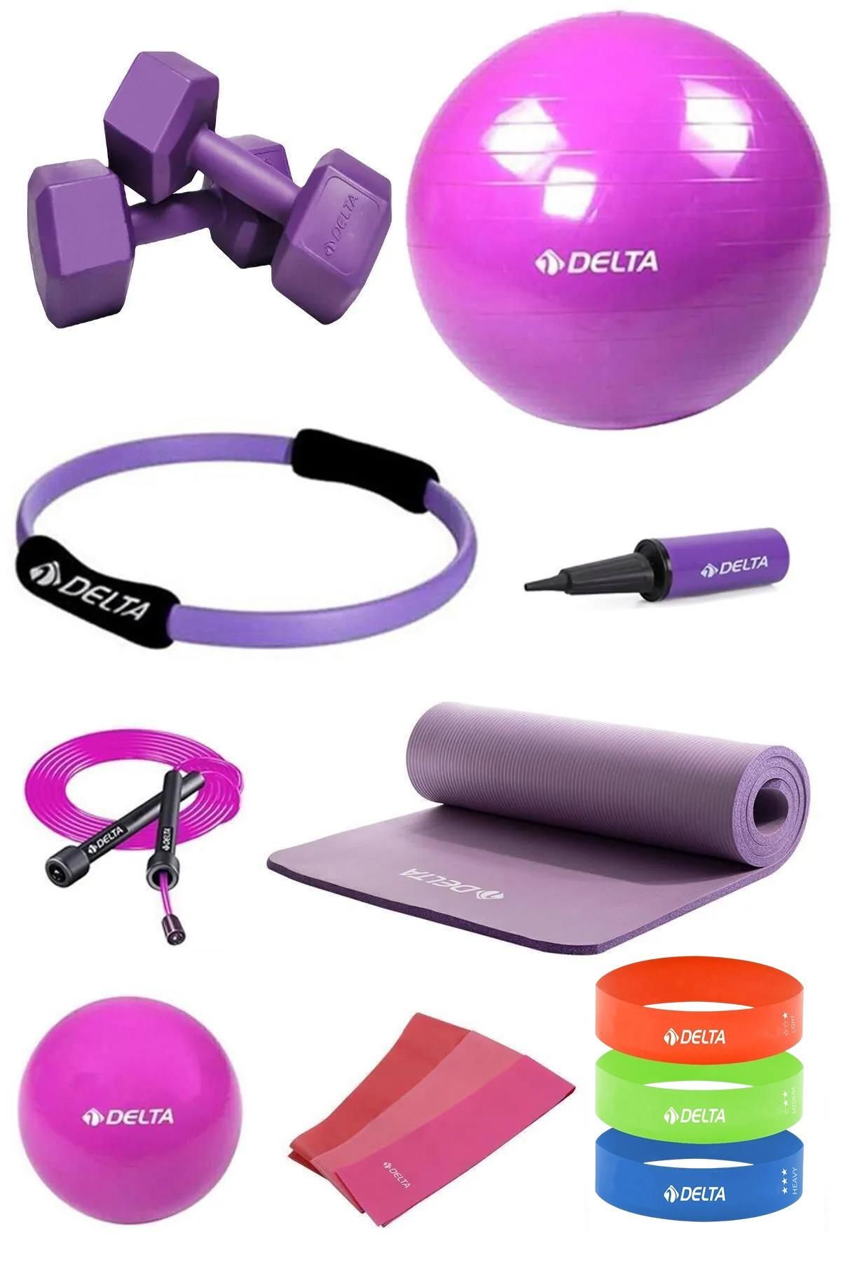 Delta-14 Piece Pilates Set - 170-179 Cm Paint Suitable, 75 Cm Ball, 15 Mm Cushion Hoop, Squat Band, 1 Kg Dumbbell 1