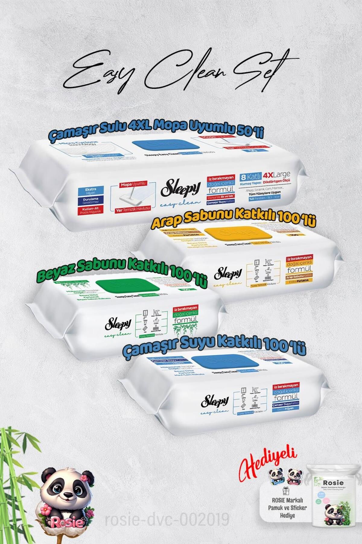 Sleepy Arap Sabun, Çamaşır Suyu, Beyaz Sabun ve 4 XL 50'li Çamaşır Suyu Mop Yüzey Temizlik Havlusu