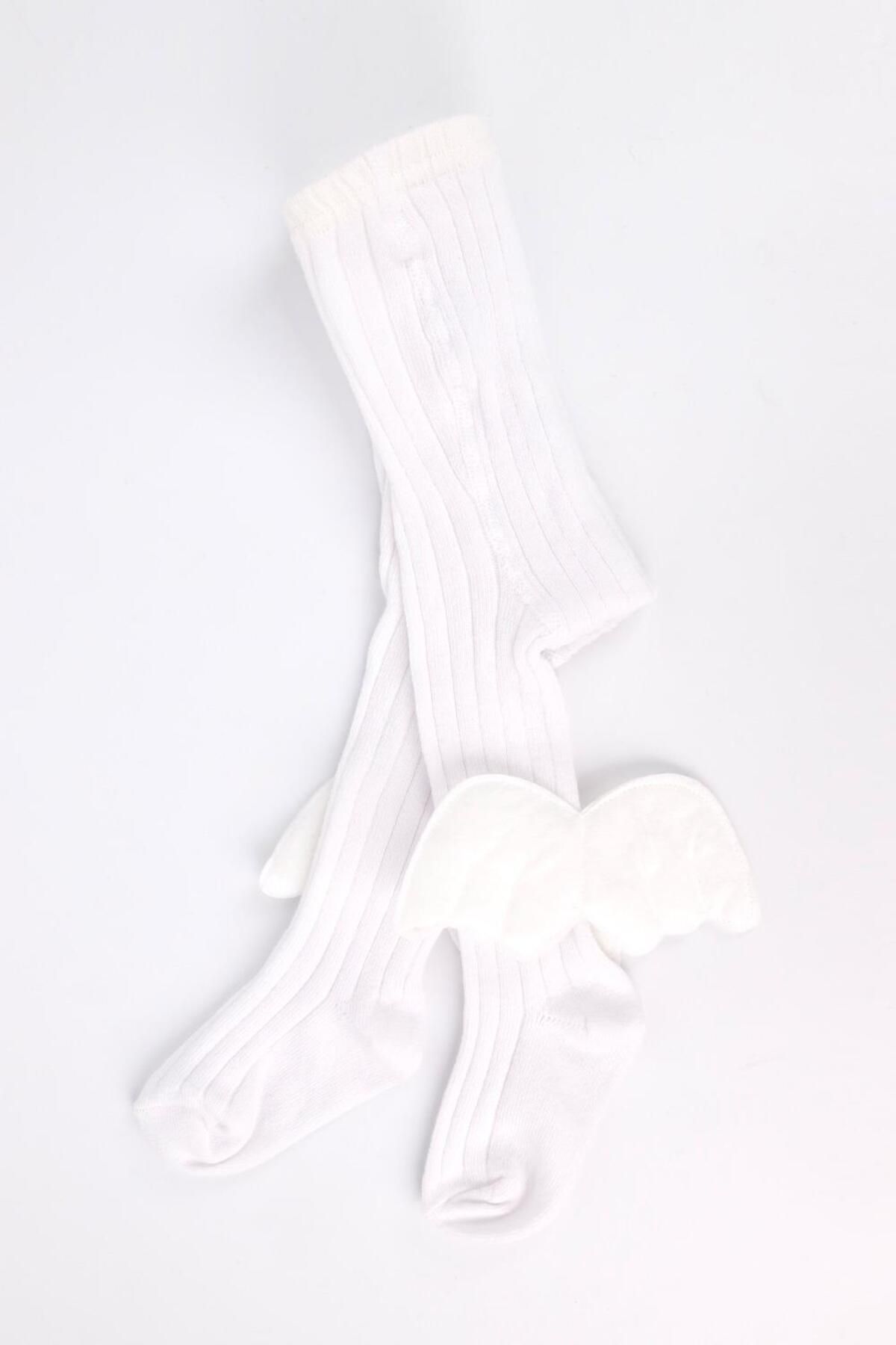 Le Mabelle-White Wing Ribbed Girl's Pantyhose 3