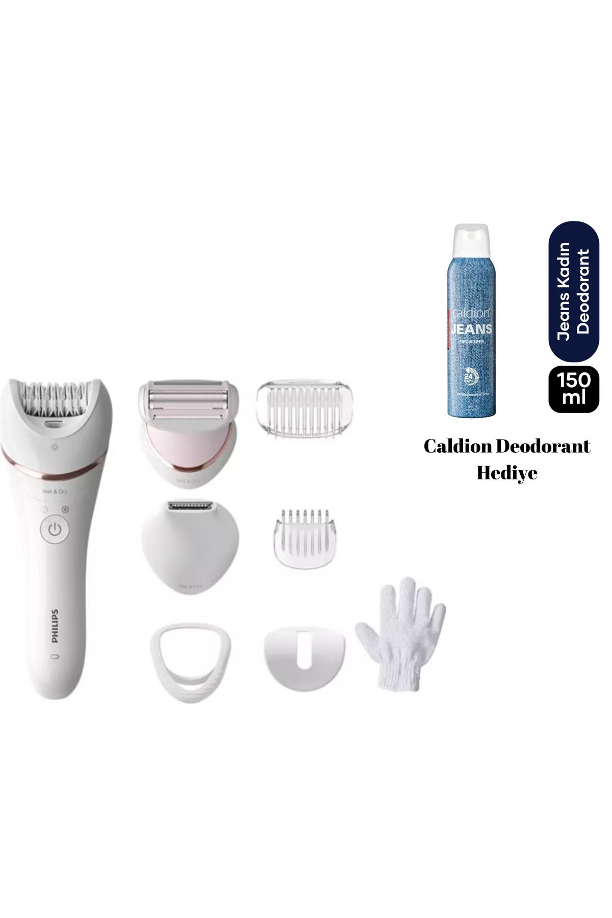 Philips +8 Aksesuar, Işıklı, Kablosuz, Islak Kuru Kullanım Epilatör Cihazı + Deodorant