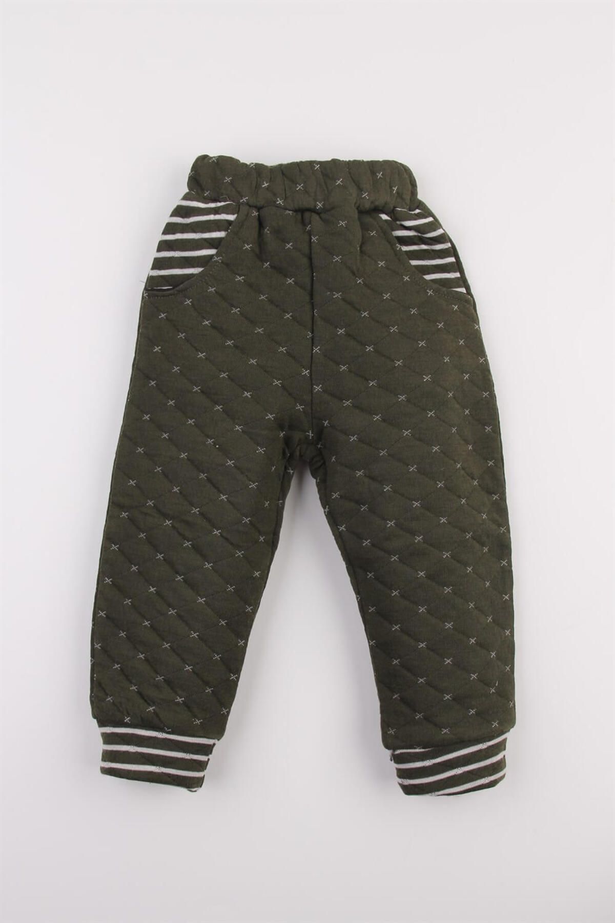 Mini Ropa-Quilted Pocketed Green Winter Baby Kids Trousers Sweatpants Thick Single Bottom Nursery Sweatpants Pijam 1