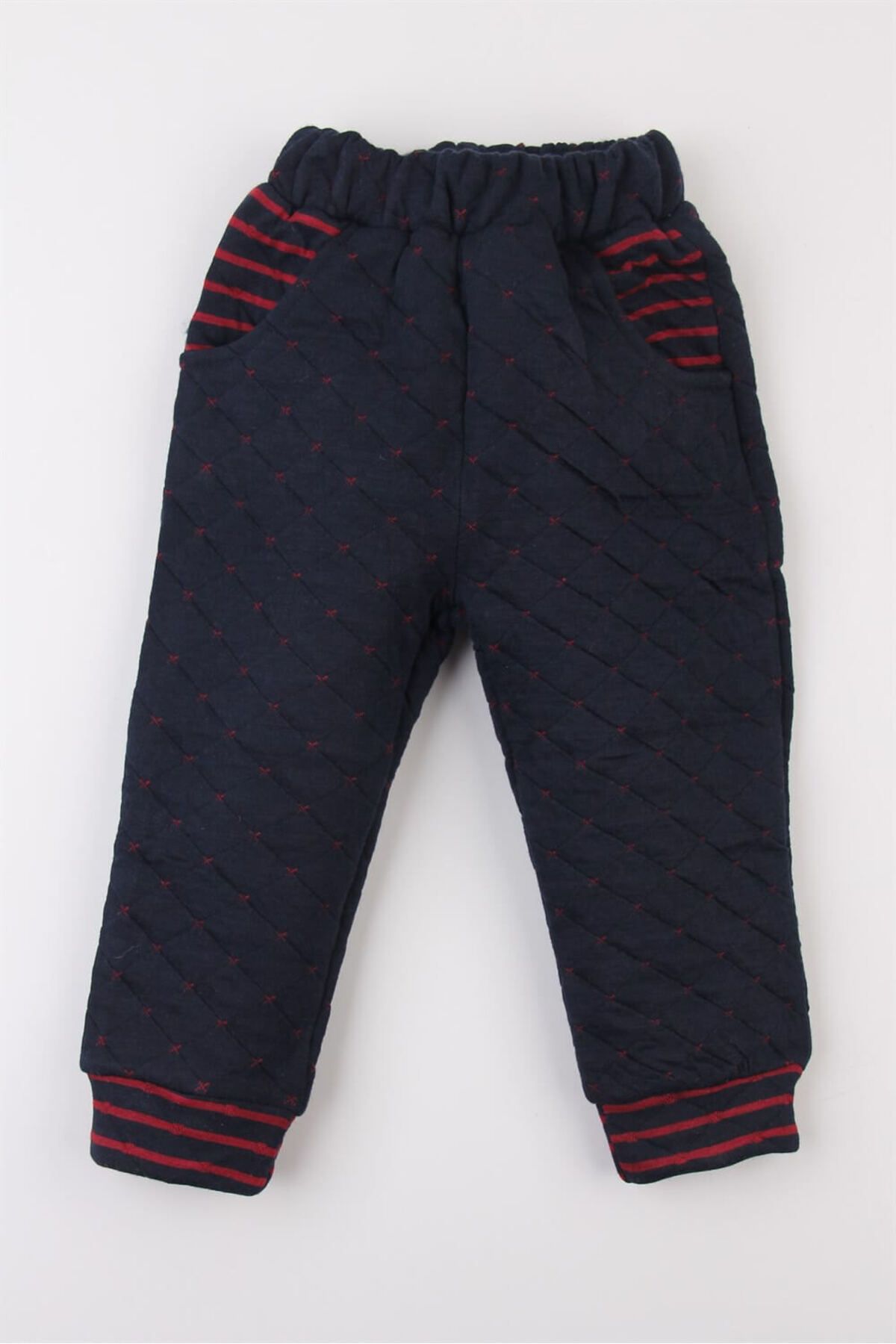 Mini Ropa-Quilted Pocketed Navy Blue Winter Baby Kids Pants Sweatpants Thick Single Bottom Nursery Sweatpants Pi 4