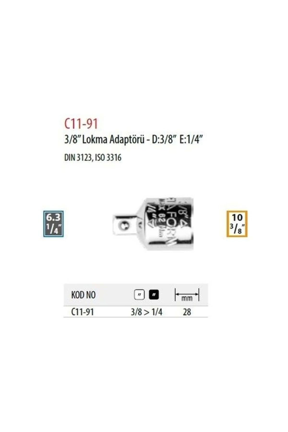 CETA FORM-C11-91 3/8'' Socket Adapter - D 3/8" E 1/4" 2