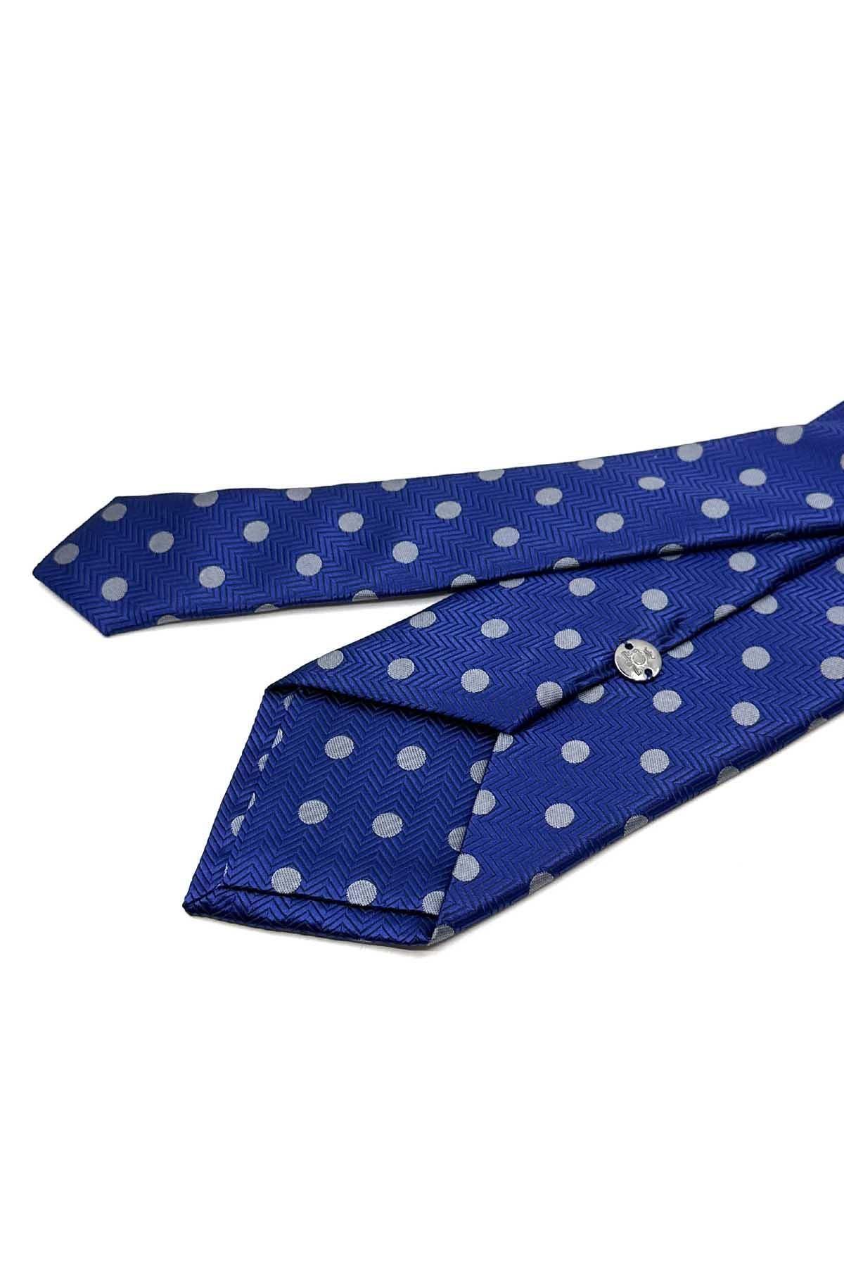 Kravatkolik-Midnight Blue Polka Dot Pattern Classic Tie with Handkerchief Kk13097 3