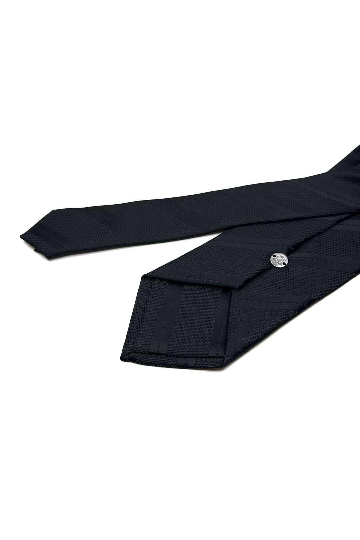 Kravatkolik-Black Classic Tie with Self Pattern Handkerchief Kk13075 3