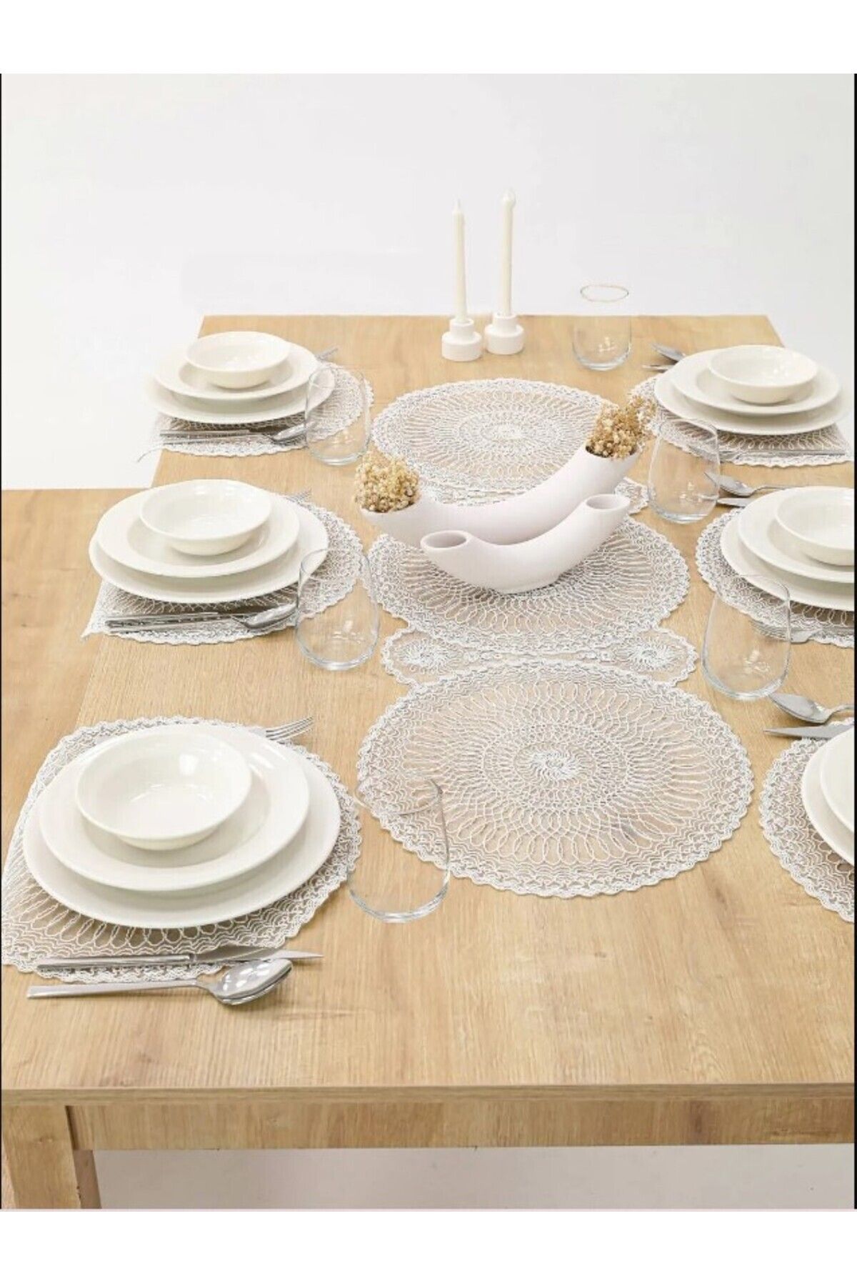 Cocatex-Set de farfurii și paste de pat modern brodat Cordone Ecru pentru 6 persoane 1