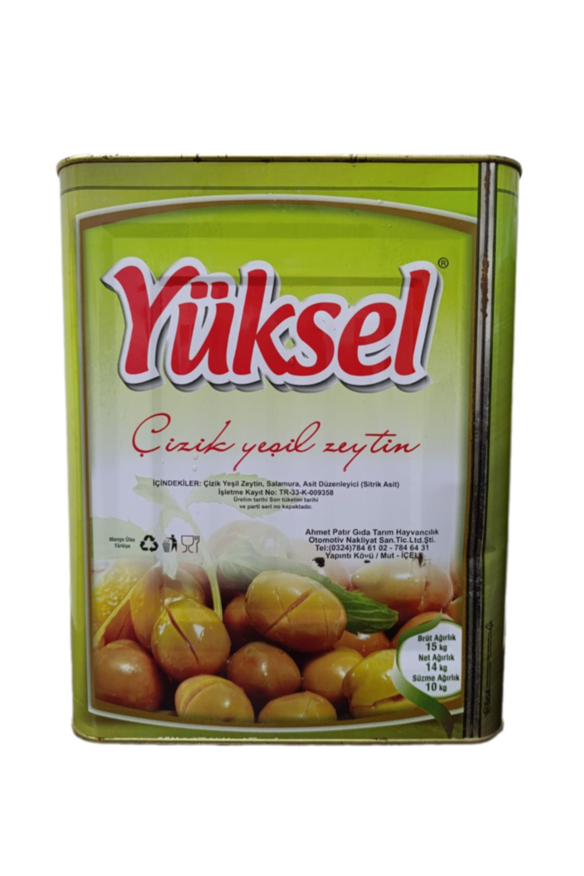 Yüksel Yeşil Zeytin Domat Kırma 201-230 kalibre 10 kg Teneke