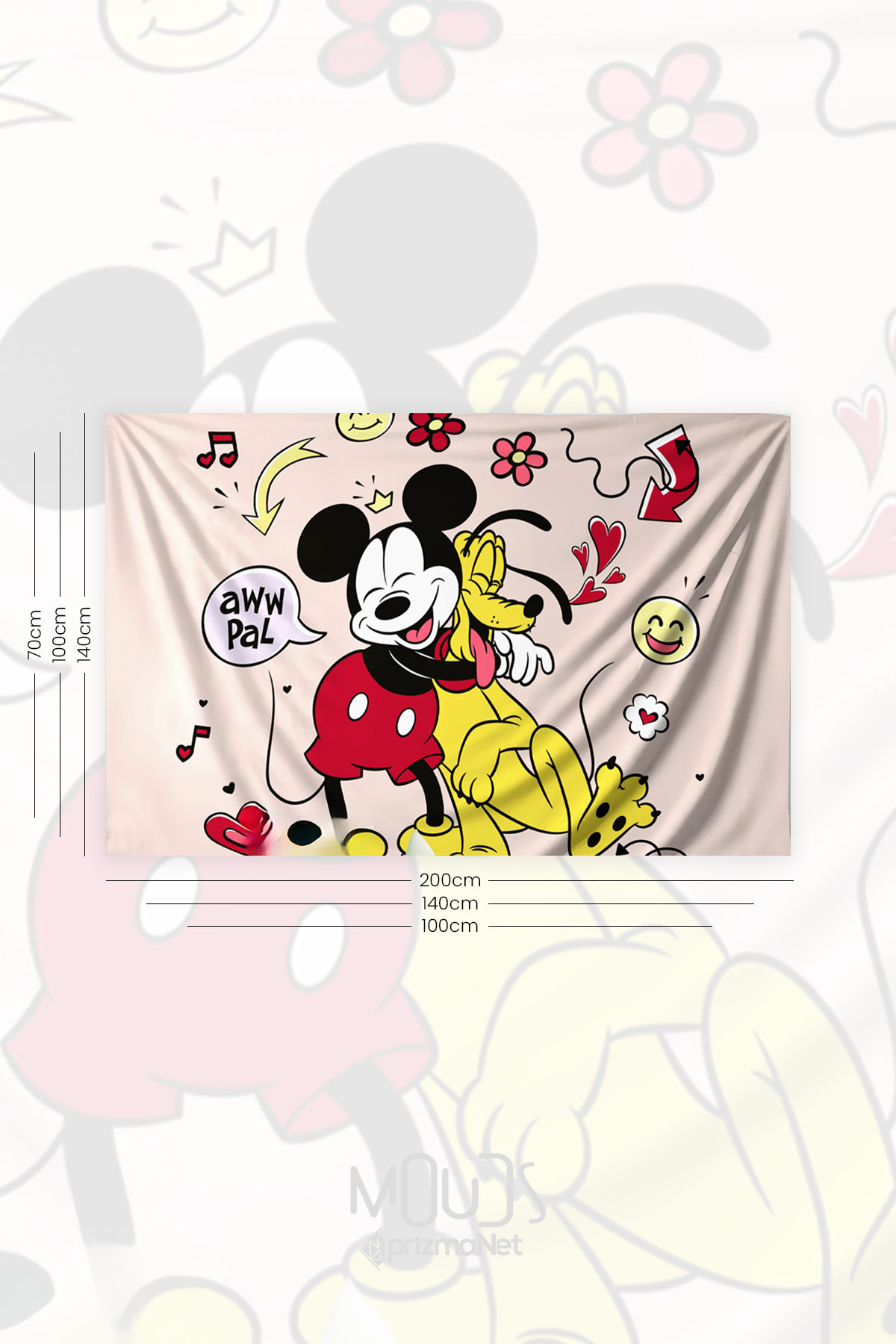 Moud's-Mickey Mouse and Pluto Patterned Children's Room Tapestry - Suede Textured Wall Tapestry 2
