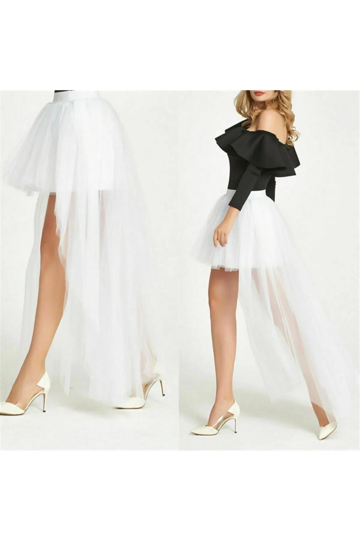 NSMLİFE-Fashion Elastic Waist Prom Skirt for Vacation and Travel - Front Short and Back Long Puff Skirts 3