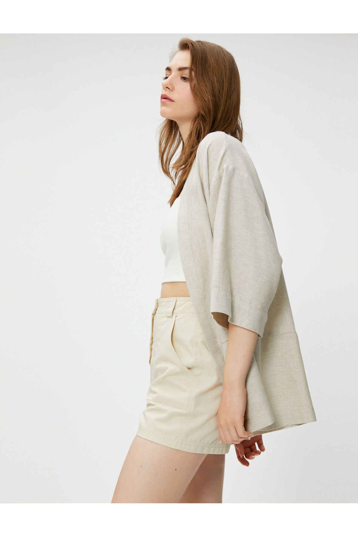 Koton Lniane Kimono Z Rękawami 3/4 I Kieszeniami Kobieta - 36