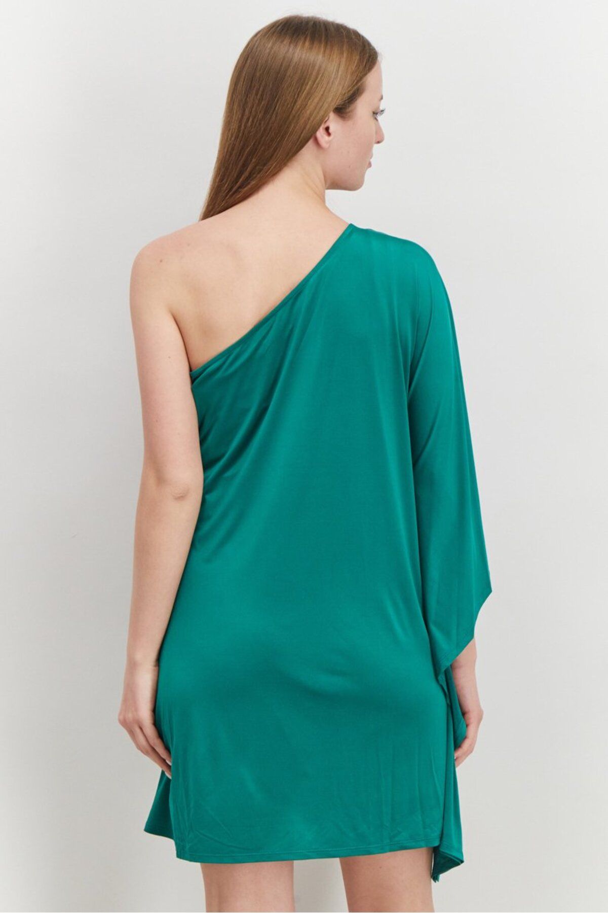 Bebe-Women Plain One Shoulder Flowy Mini Dress, Green 4