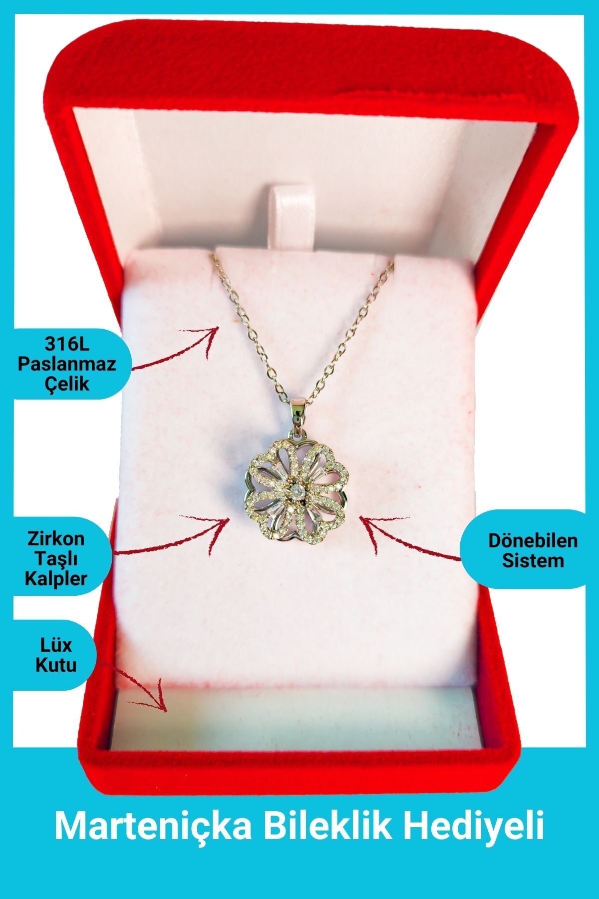 Luxury Velvet Box | Spinning Clover Necklace | Silver Color | Mother's Day Gift