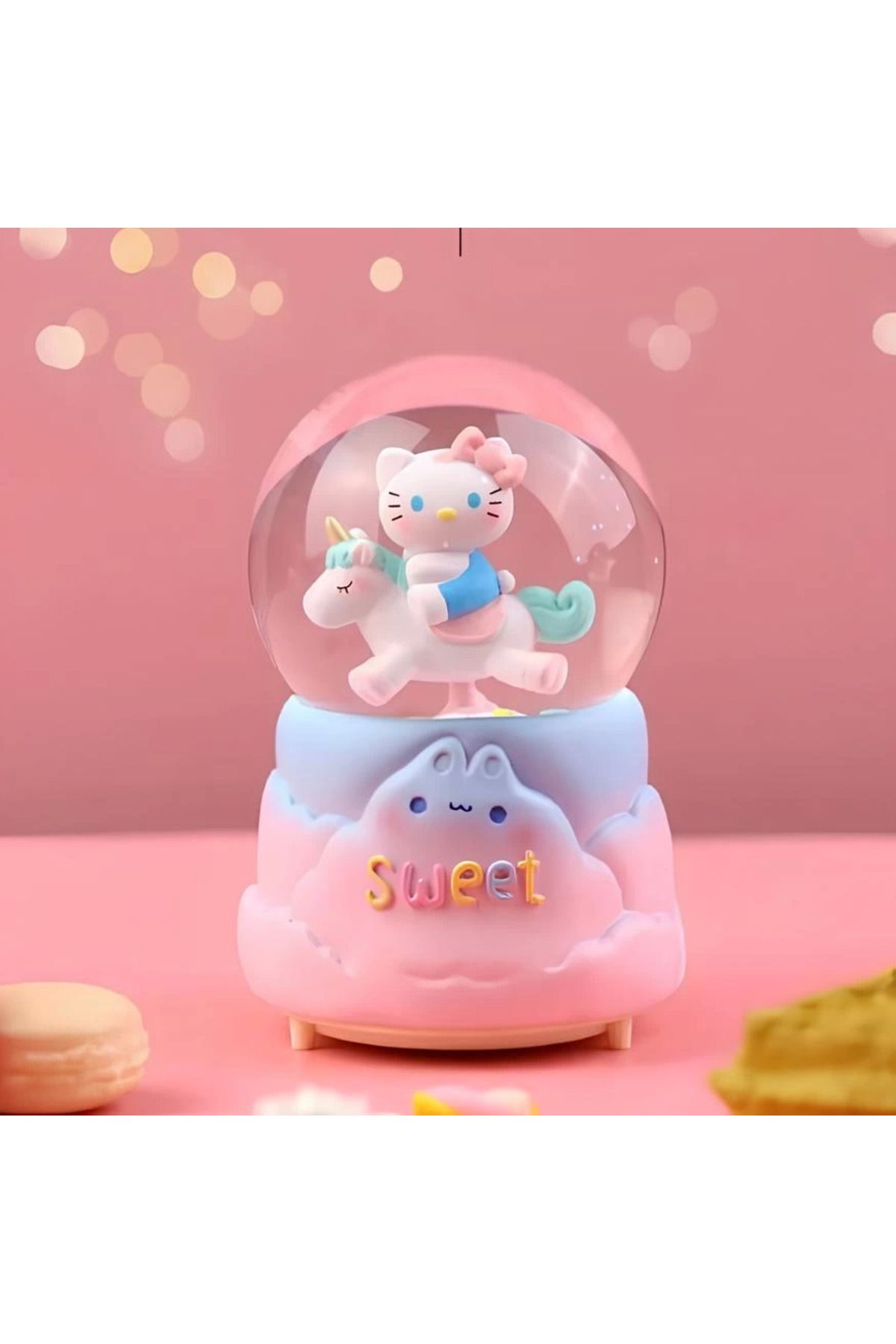 Amazex Store Hello Kitty İçi Dönmeli Püskürtmeli Işıklı Müzikli Kar Küresi Büyük Boy Alk3036