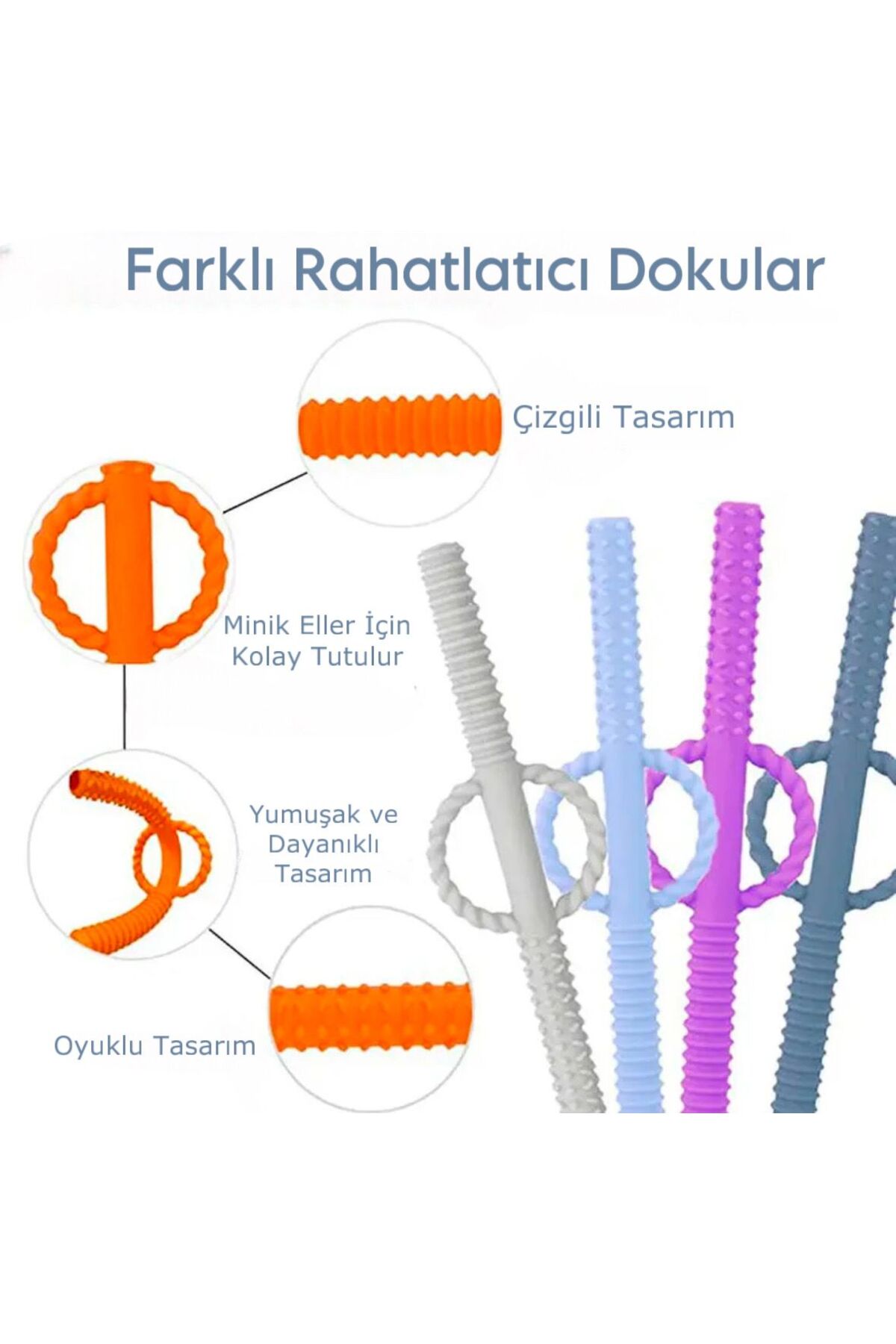Moory Krem Rengi İki Elle Rahat Kavranabilir Bebek Diş Kaşıyıcı-Çiğneme Tüpü-Ergoterapi-Duyusal fotoğrafı 4 (önizleme)