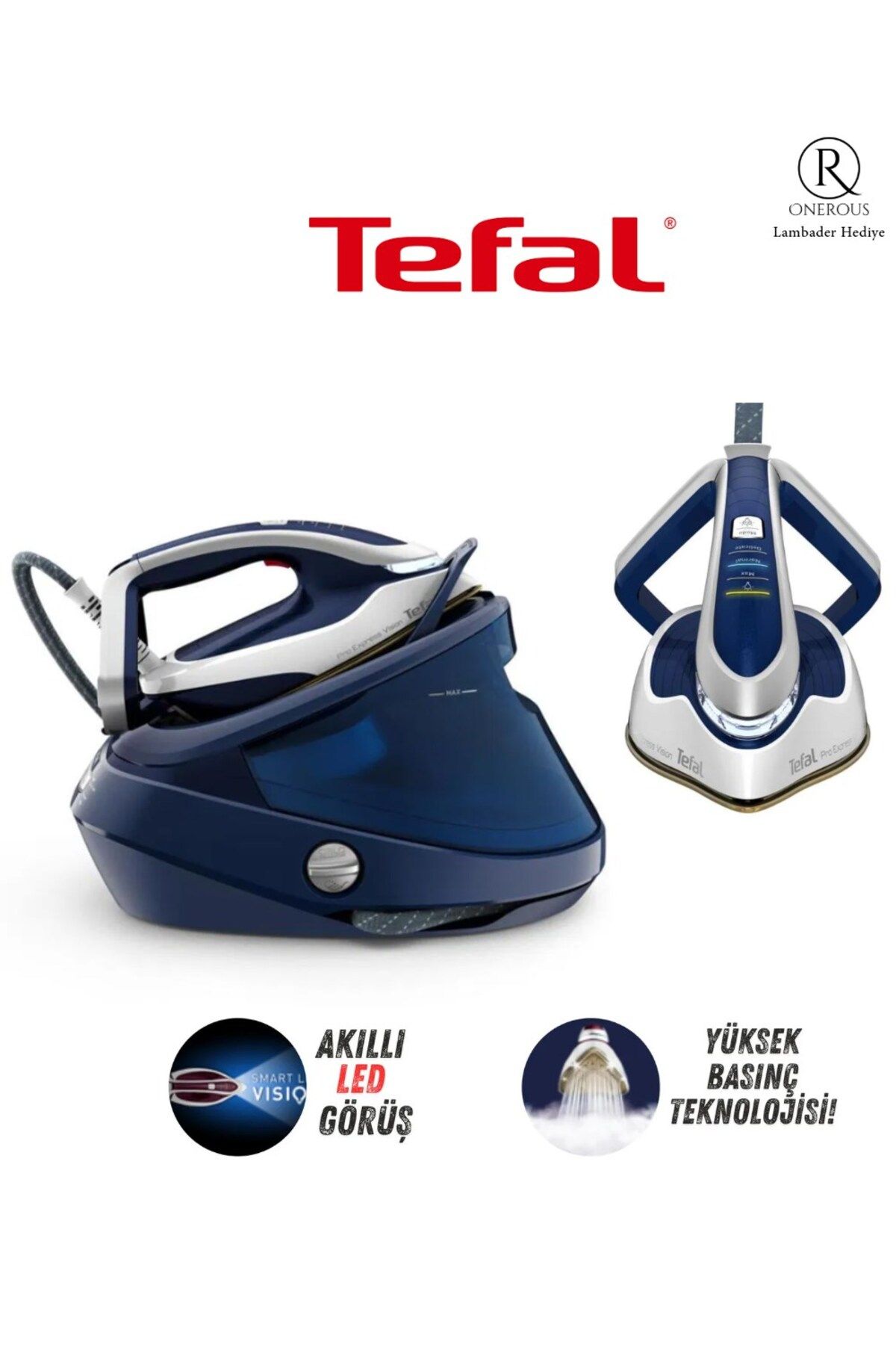 TEFAL Buhar Kazanlı Ütü Yüksek basınç teknolojisi 700 G/dk'lık Şok Buhar Ve 8 Bar Buhar Basınçlı-GV9812