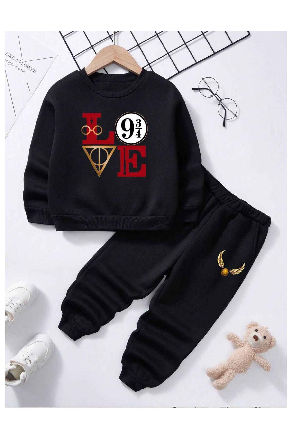 Massgai Set De Trening Pentru Copii Harry Potter Love Text Imprimat Personalizat Din Bumbac Cu Decolteu Triplu Unisex - 11–12 years