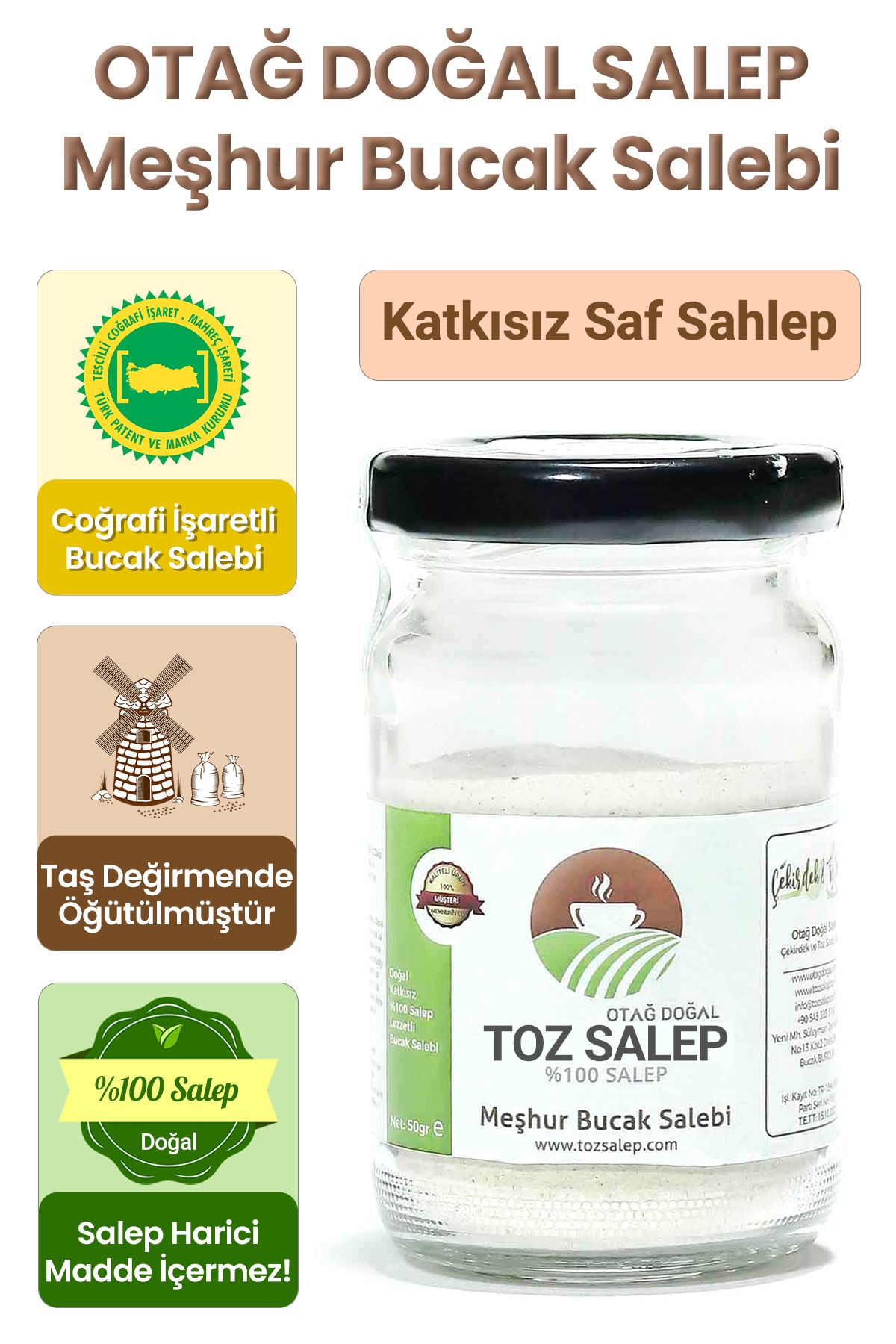 Otağ Doğal Katkısız Saf Toz Salep (dondurma Ve Içimlik) 50gr Meşhur Bucak Salebi %100 Sahlep