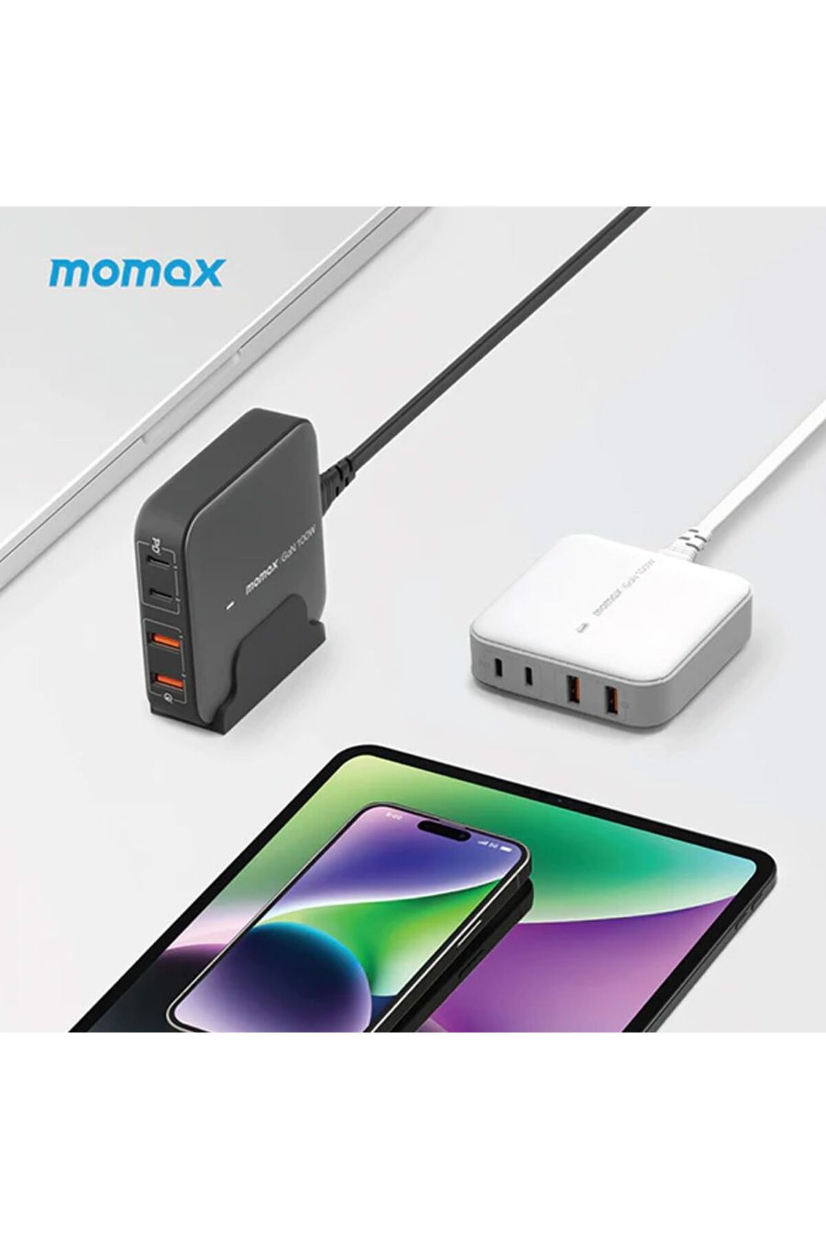 Momax-One Plug GaN 100W 4-Port Desktop Charger 2 USB-C and 2 USB-A port - Black 5