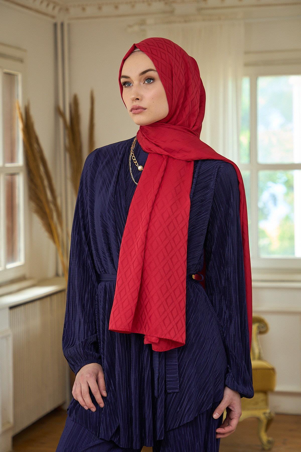 İpekhan-Red Silky Jacquard Shawl - Summer Sparkle Collection 9015-22 2
