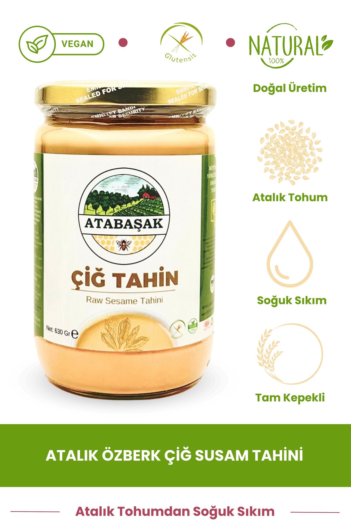 ÇİFTÇİDEN ORGANİK MARKET Doğal Biofresh Organics Atalık Özberk Tohumlarından Çiğ Susam Tahini, 630gr %100saf, Tam Kepekli