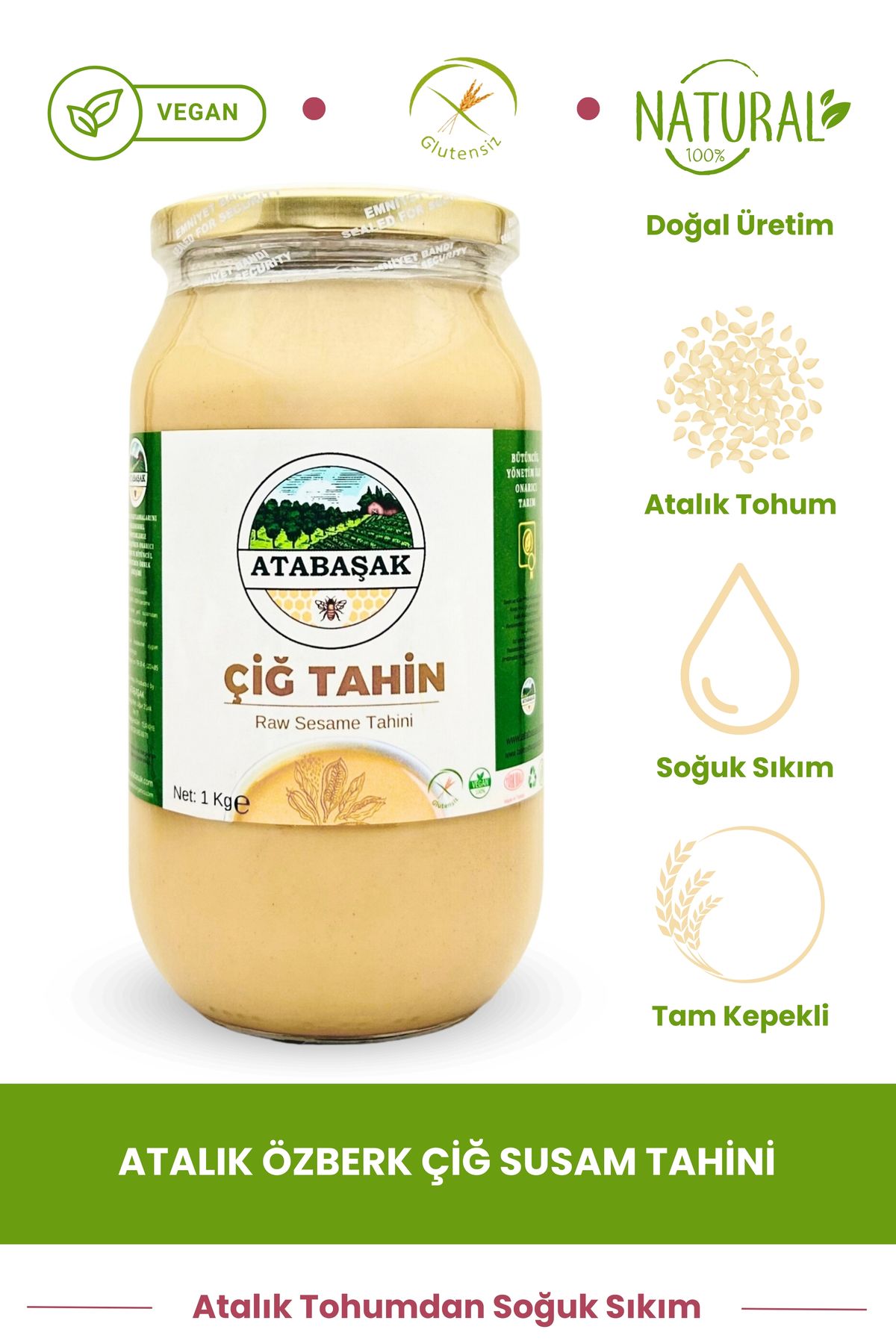 ÇİFTÇİDEN ORGANİK MARKET Doğal Biofresh Organics Atalık Özberk Çiğ Susam Tahini 1 Kg, Glütensiz, Koruyucusuz, Tam Kepekli