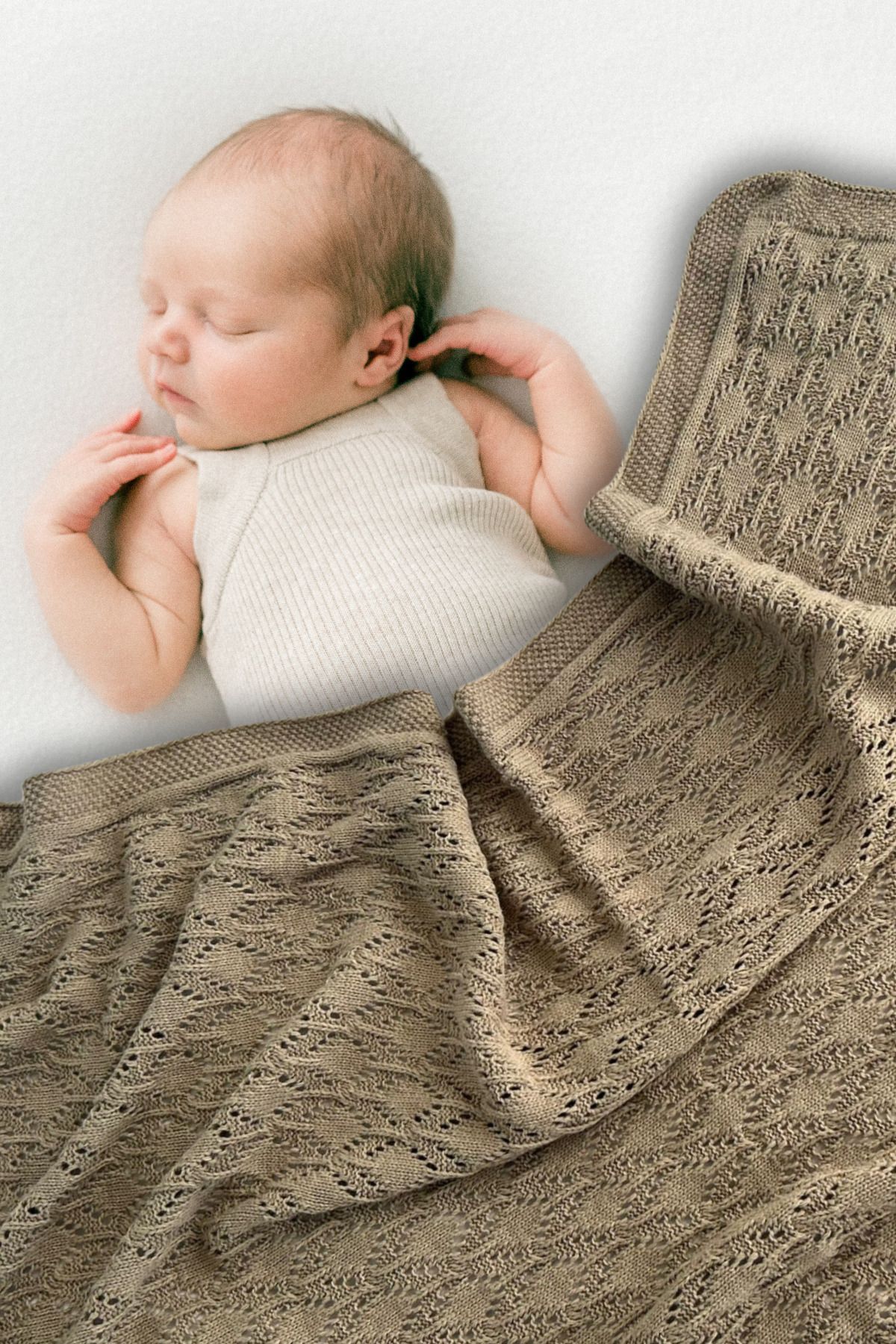 Next Baby LITTLE DEDI Mila Elegant Knitted Motif Baby and Child Blanket, Baby Blanket Beige 80 X 100 cm