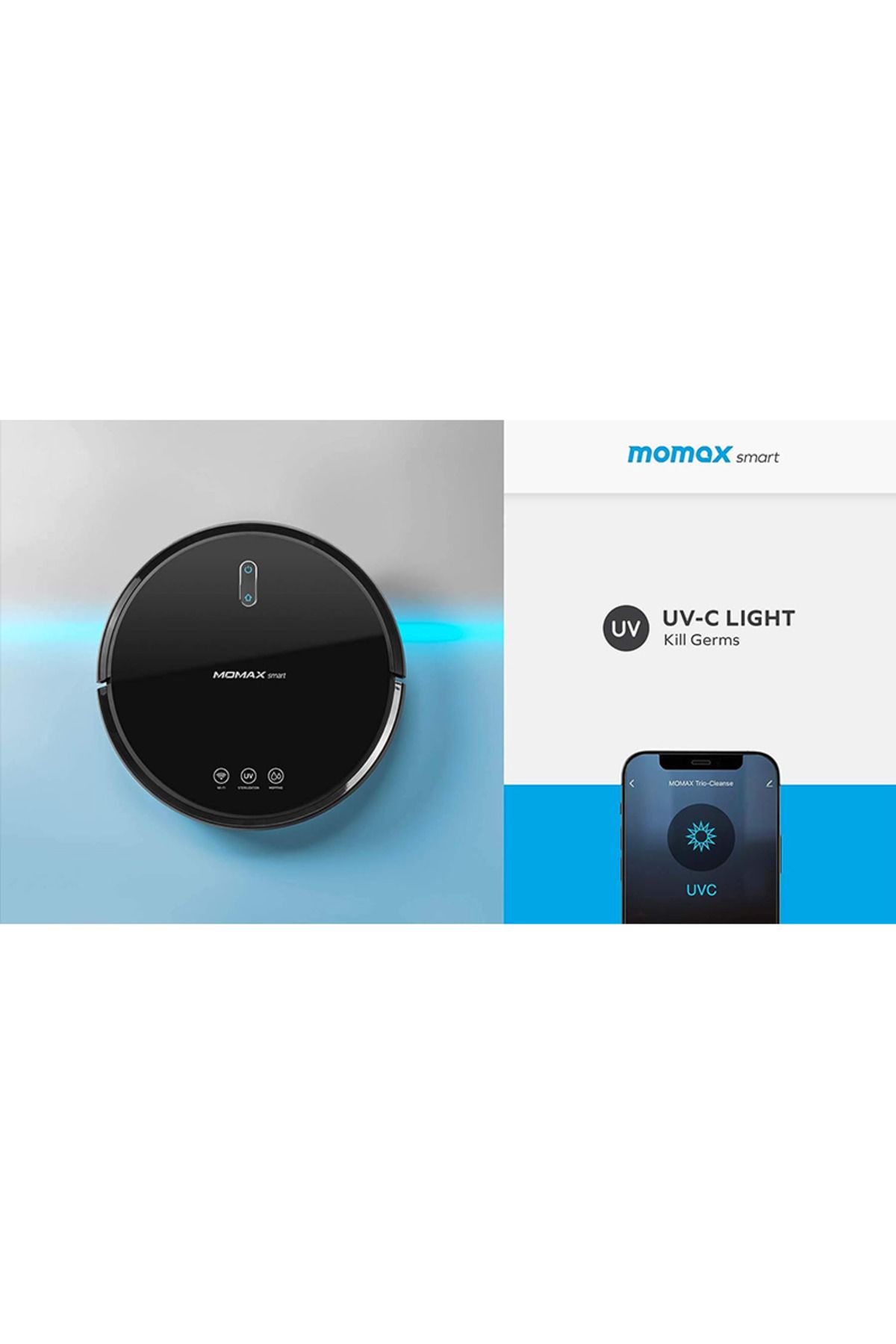 Momax-Trio-Cleanse IoT- UV-C Vacuum Robot Sweep, wipe and sterilize with ultraviolet rays - black 5
