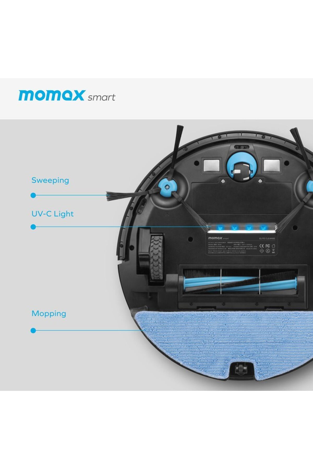 Momax-Smart Elite Cleanse IoT UV-C Vacuum Robot, Laser Navigation, Wet Mopping, 3000Pa - Black 8