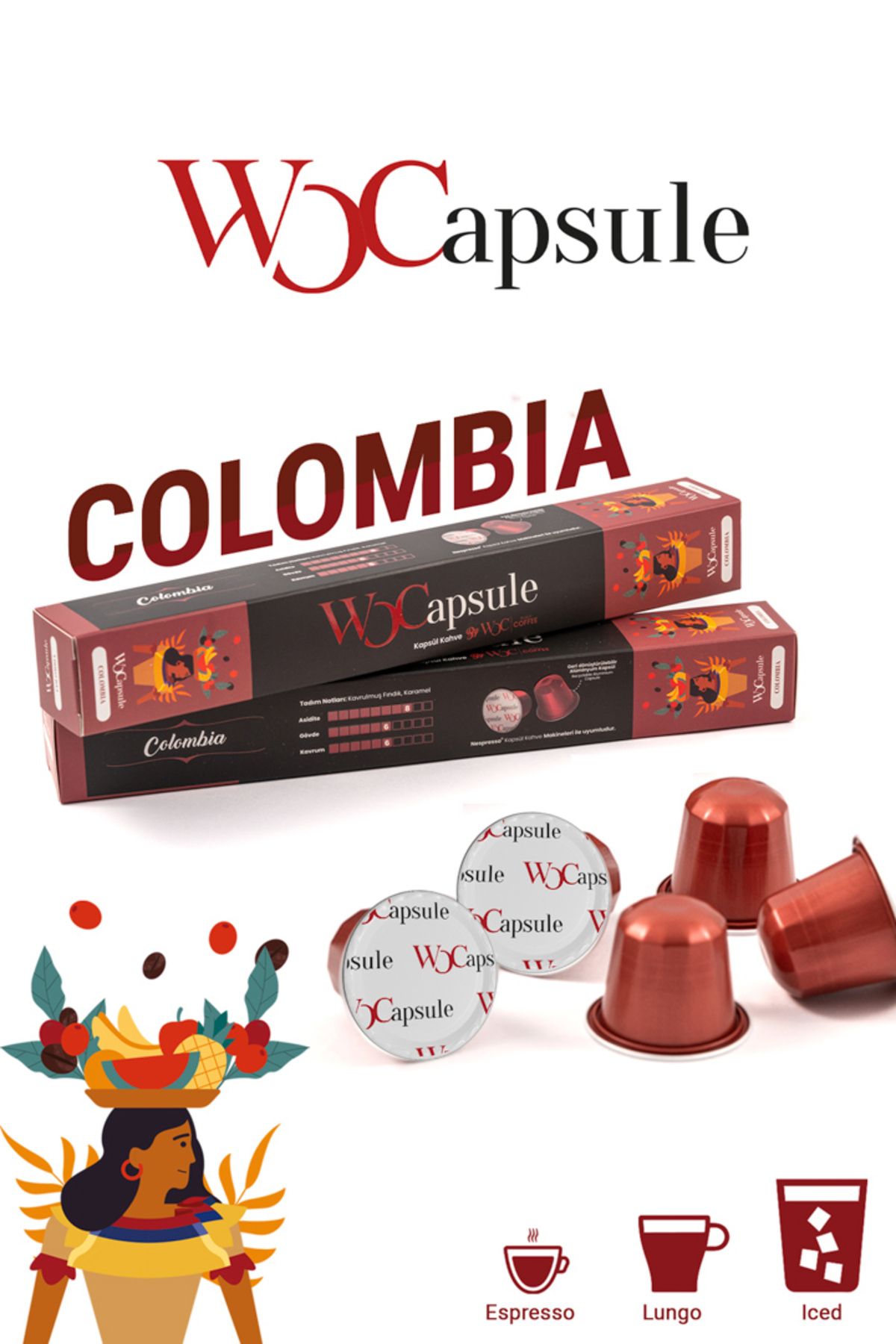 WOC COFFEE Wocapsule Colombia Nespresso Uyumlu Kapsül Kahve 10'lu Kutu