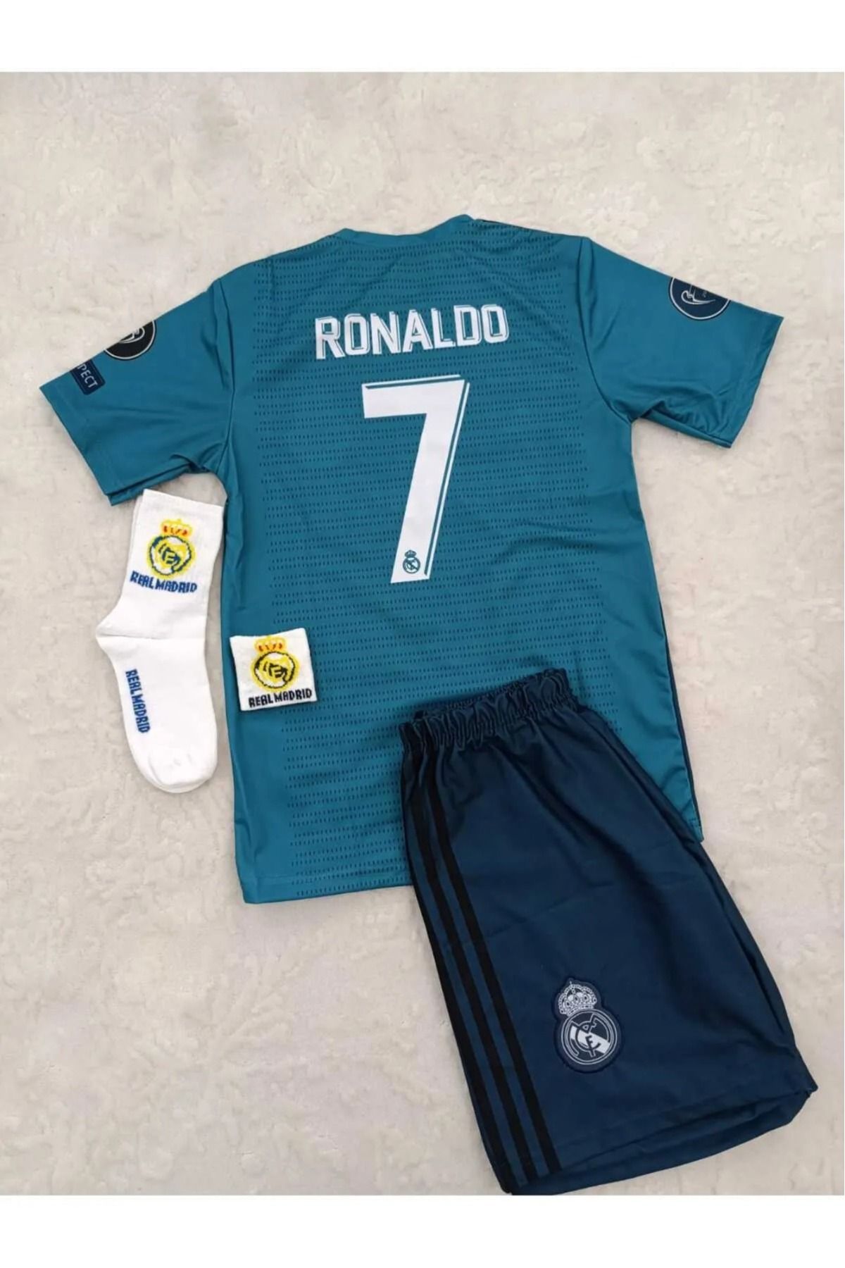 podium palace-Cristiano Ronaldo M.A.D.R.I.D 2018 Set of 4 Turquoise Kids Jersey - Röveşata 2