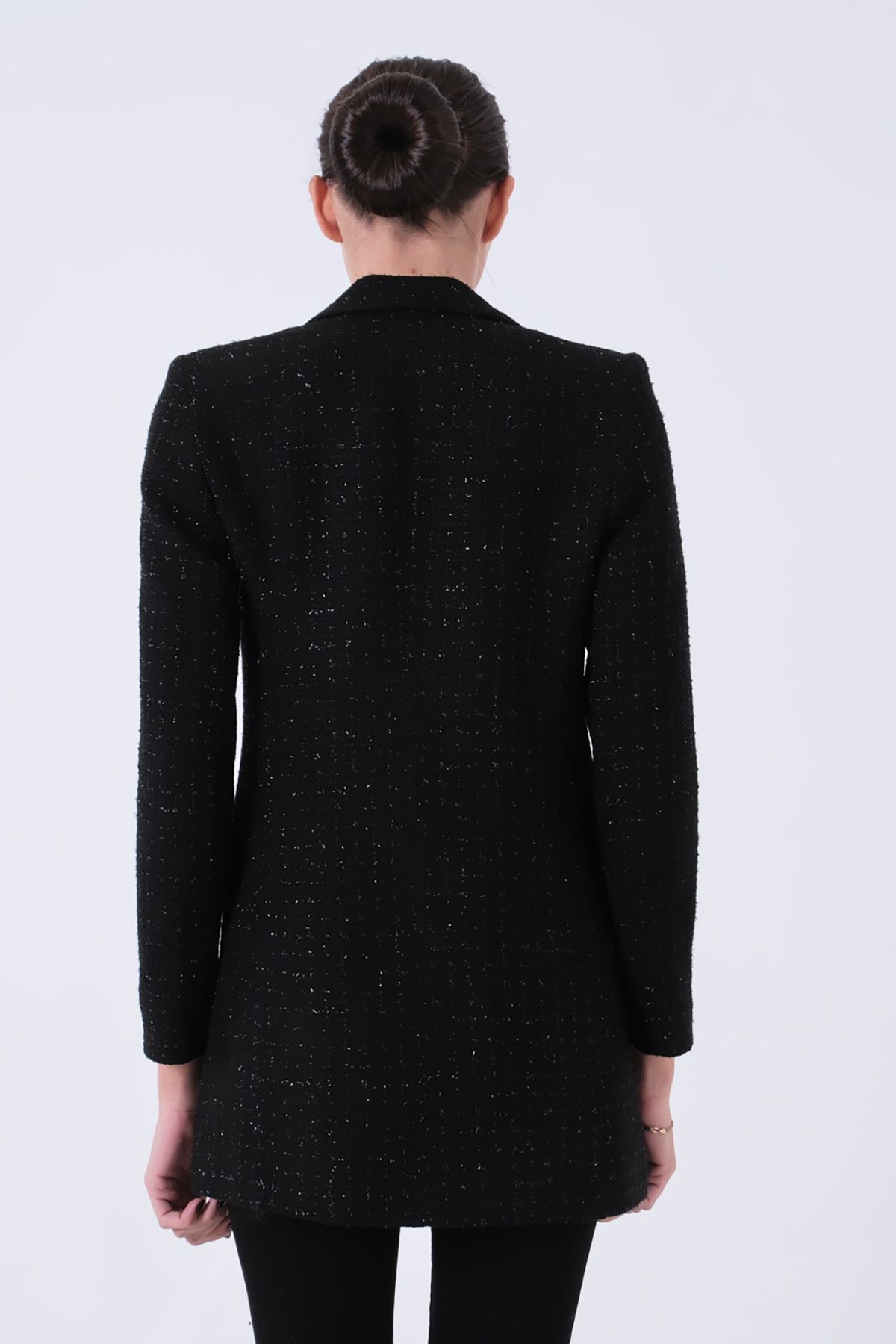 Feminist-Silvery Tweed Metal Button Jacket Black 0105138 8