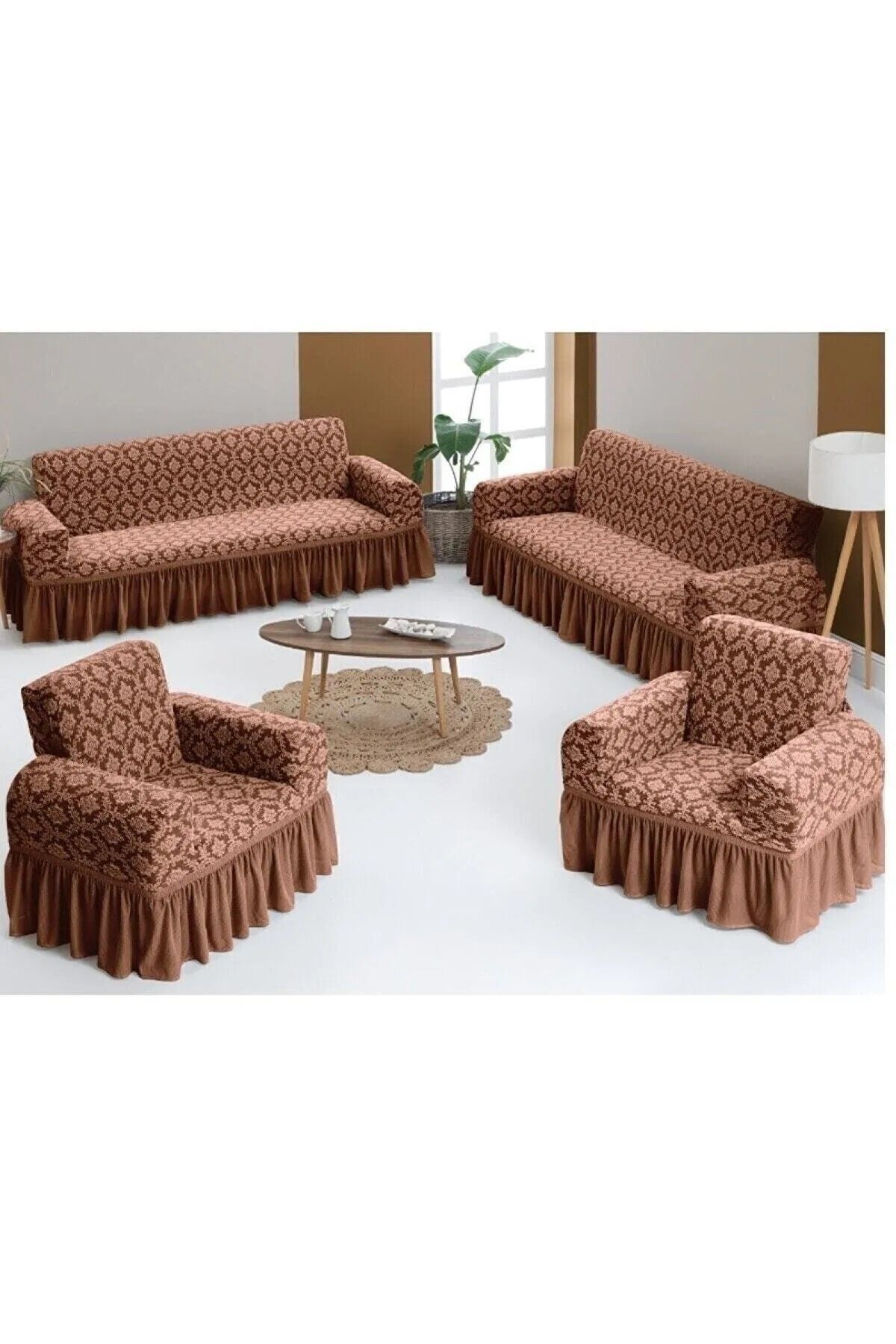 روکش مبل چند رنگ مجموعه جلوی صندلی ژاکارد 3+3+1+1 شال  AKBU