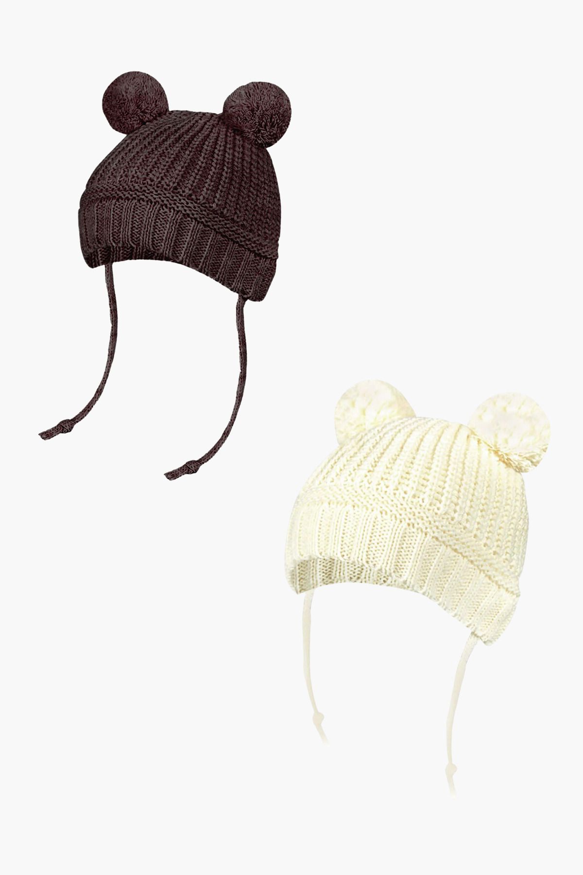 Little Jom-2 Pcs Pompom Knitwear Cap and Beanie for Baby 0-18 Months 1