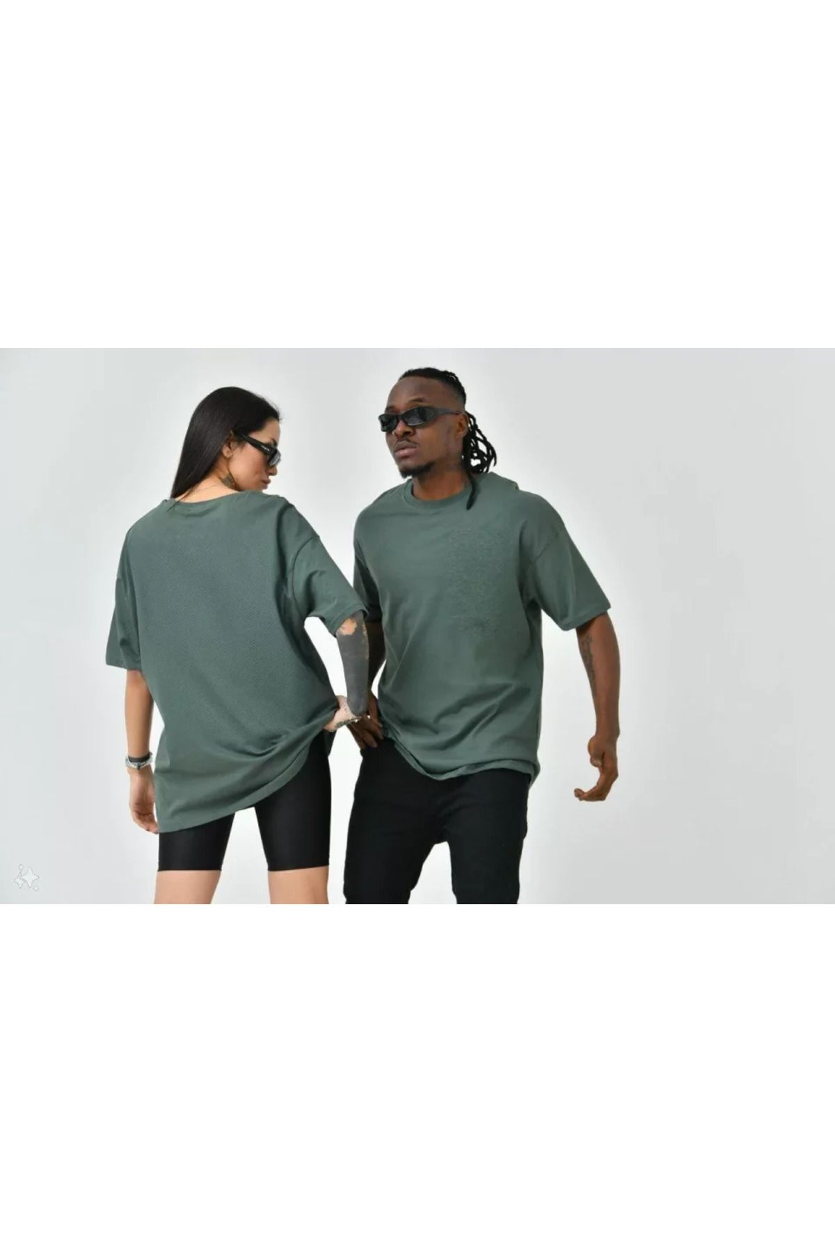 HobiDünyasıElif Unisex Basic Bisiklet Yaka Oversize T-Shirt - Haki