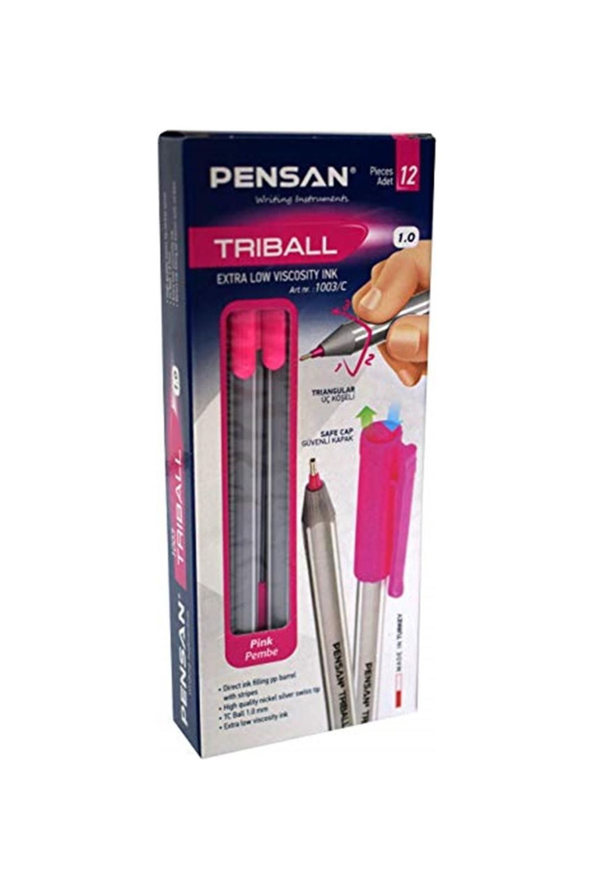 Easy Tedarik Pensan Trıball Tükenmez Kalem Pembe 12.li 1 mm