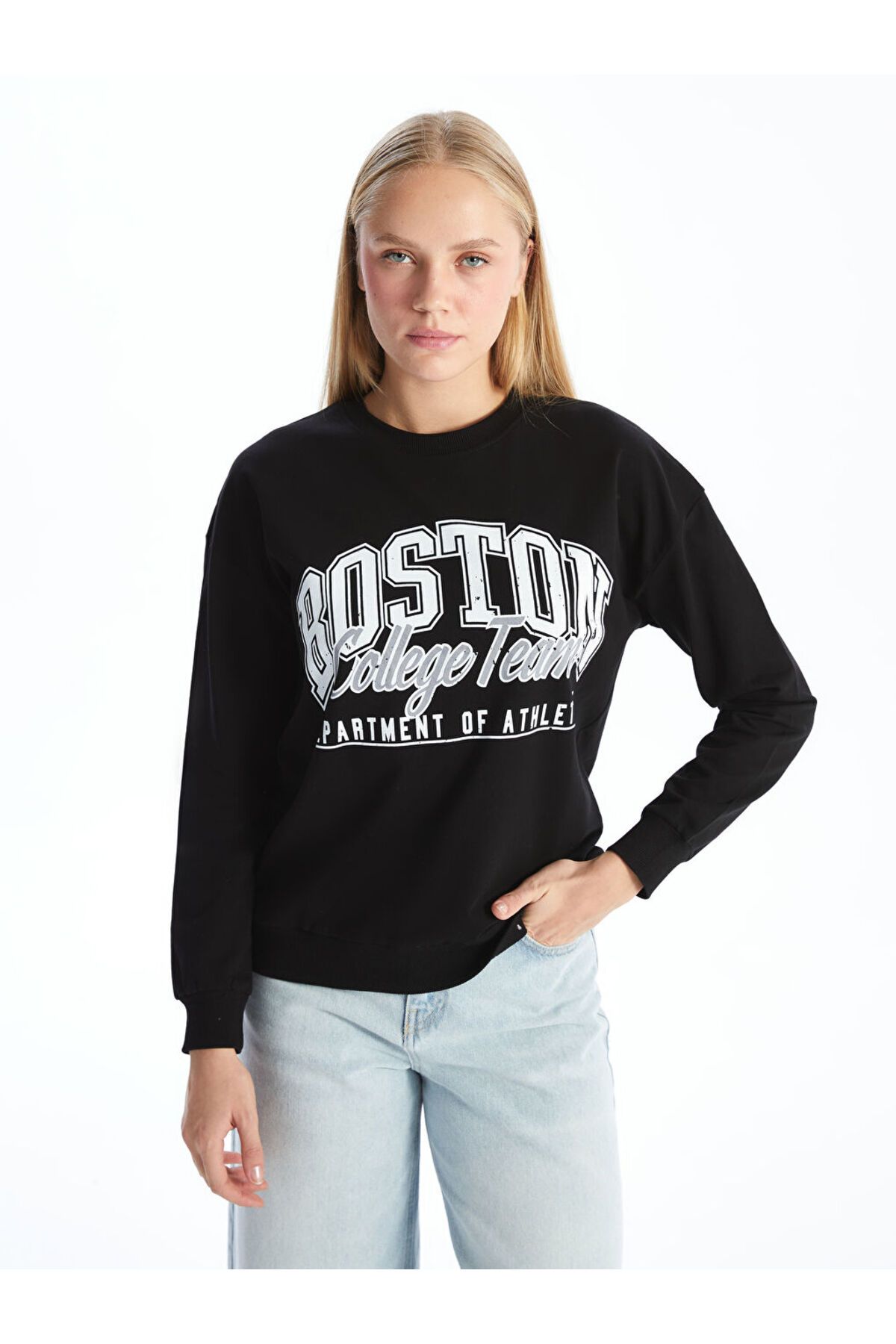 LC Waikiki Bisiklet Yaka Baskılı Kadın Sweatshirt