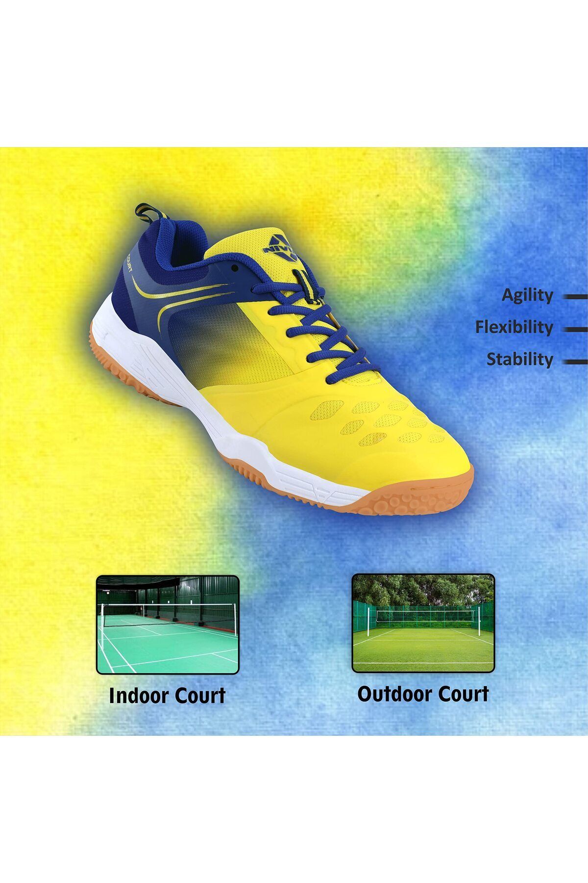 Nivia-Hy-court 2.0 Badminton Shoes Yellow/blue | Size 11 Uk | Non-marking Round Sole 5