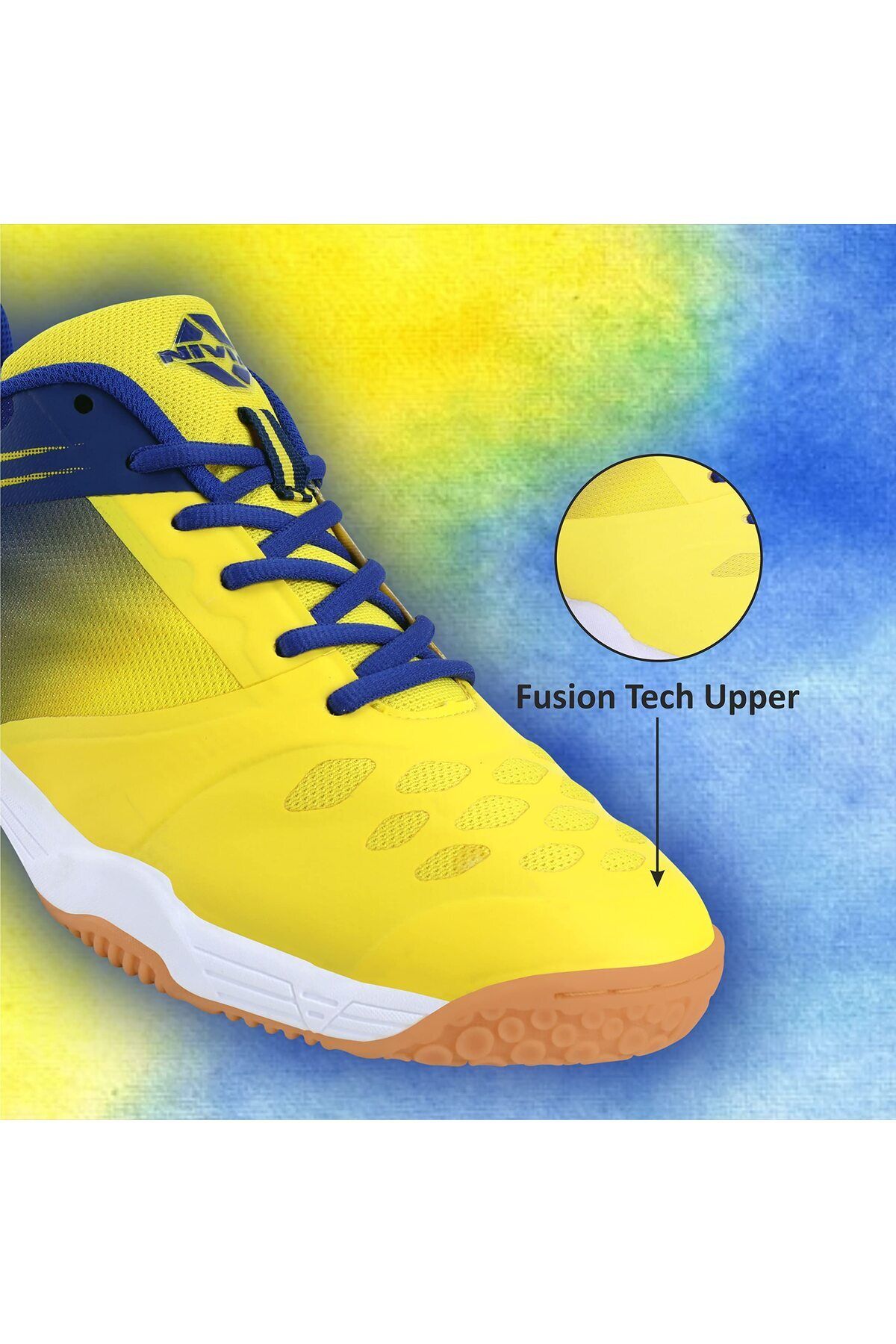 Nivia-Hy-court 2.0 Badminton Shoes Yellow/blue | Size 11 Uk | Non-marking Round Sole 3