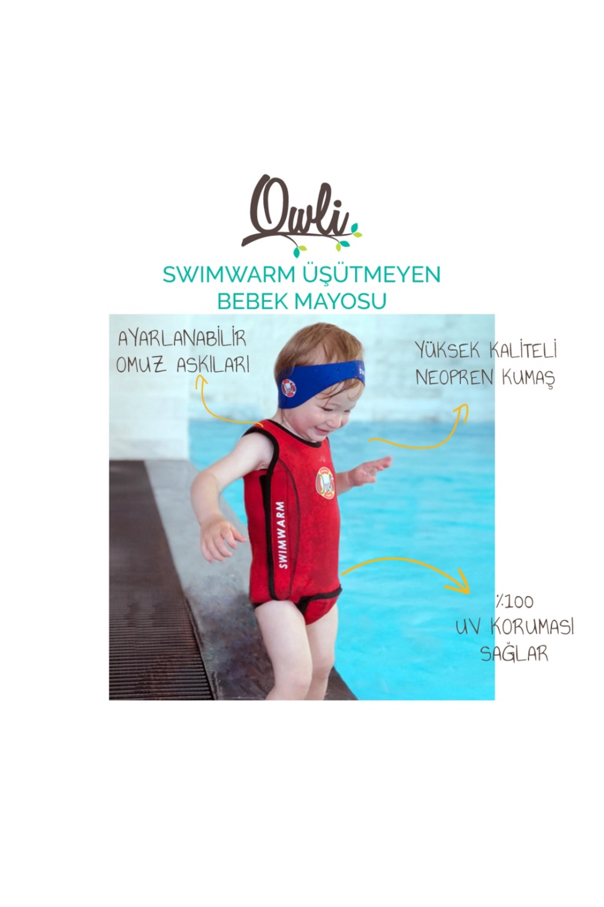Owli Swimwarm Üşütmeyen Bebek Mayosu Kırmızı - Siyah fotoğrafı 2 (önizleme)