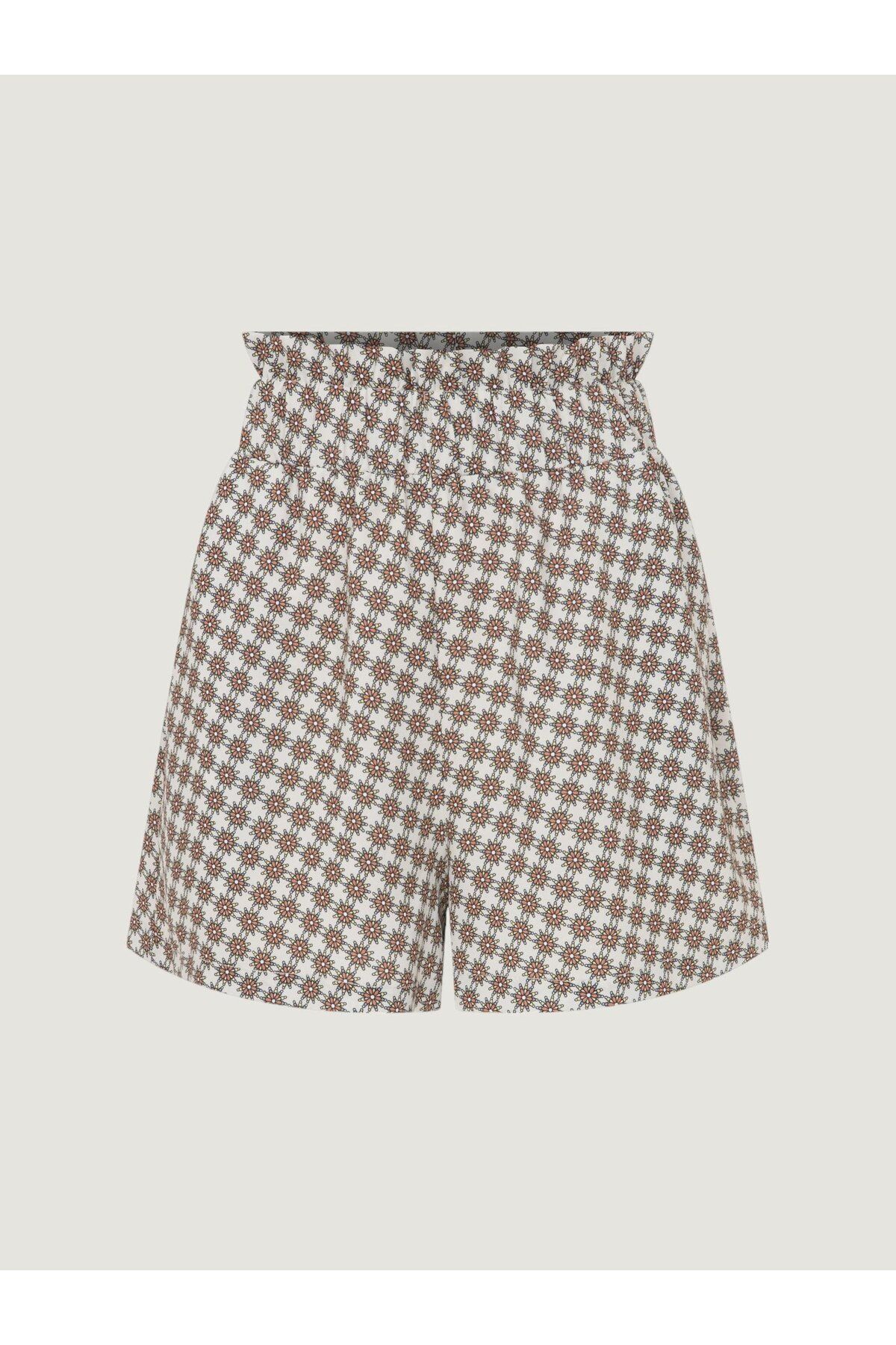 RİVUS-Patterned Mini Shorts - RuFFle Waist and Elastic Pocket 1