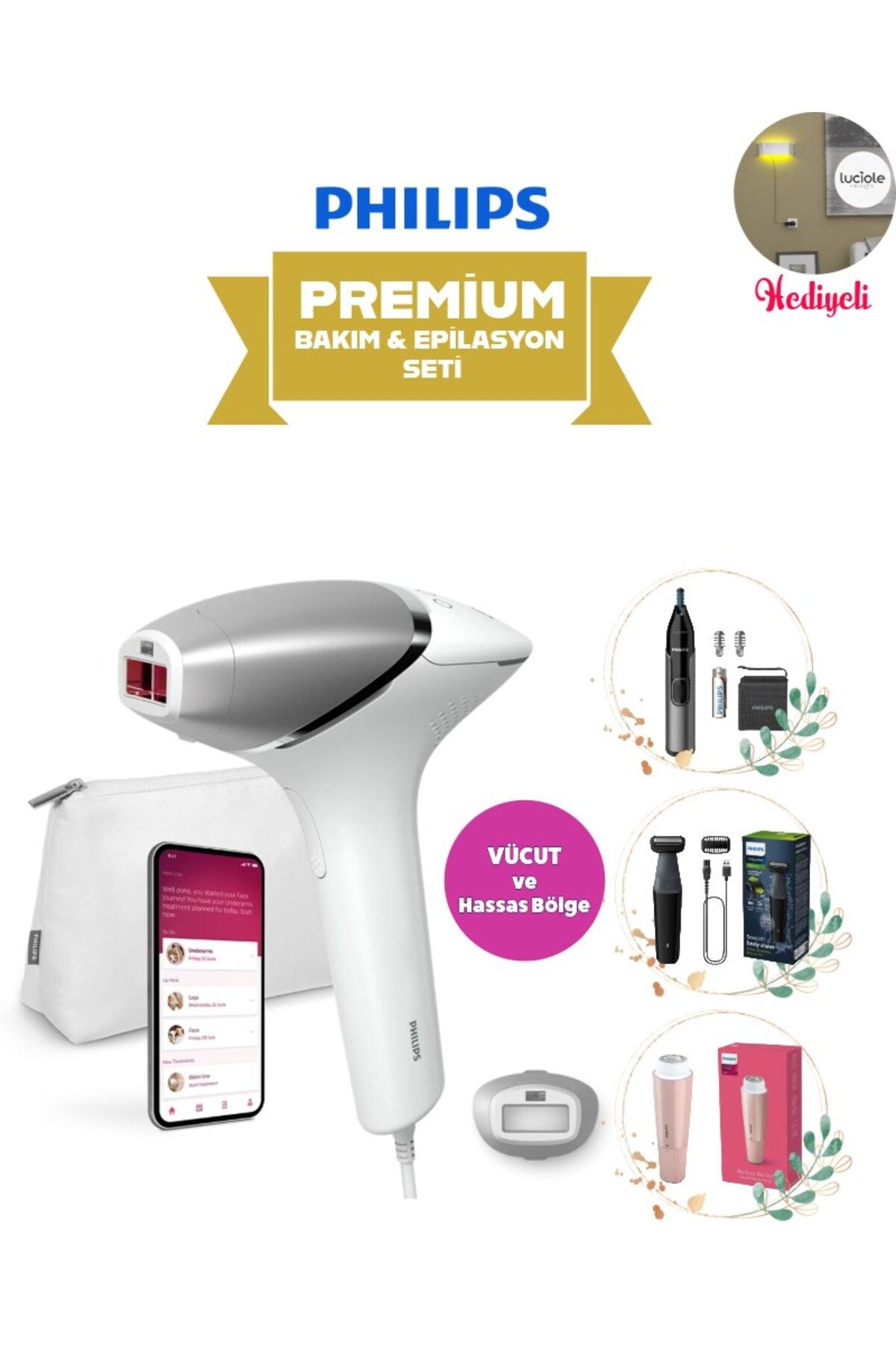 Philips Lumea 450.000 Atım BRI940 Lazer Epilasyon + BRR454 Taşınabilir tüy alma cihazı