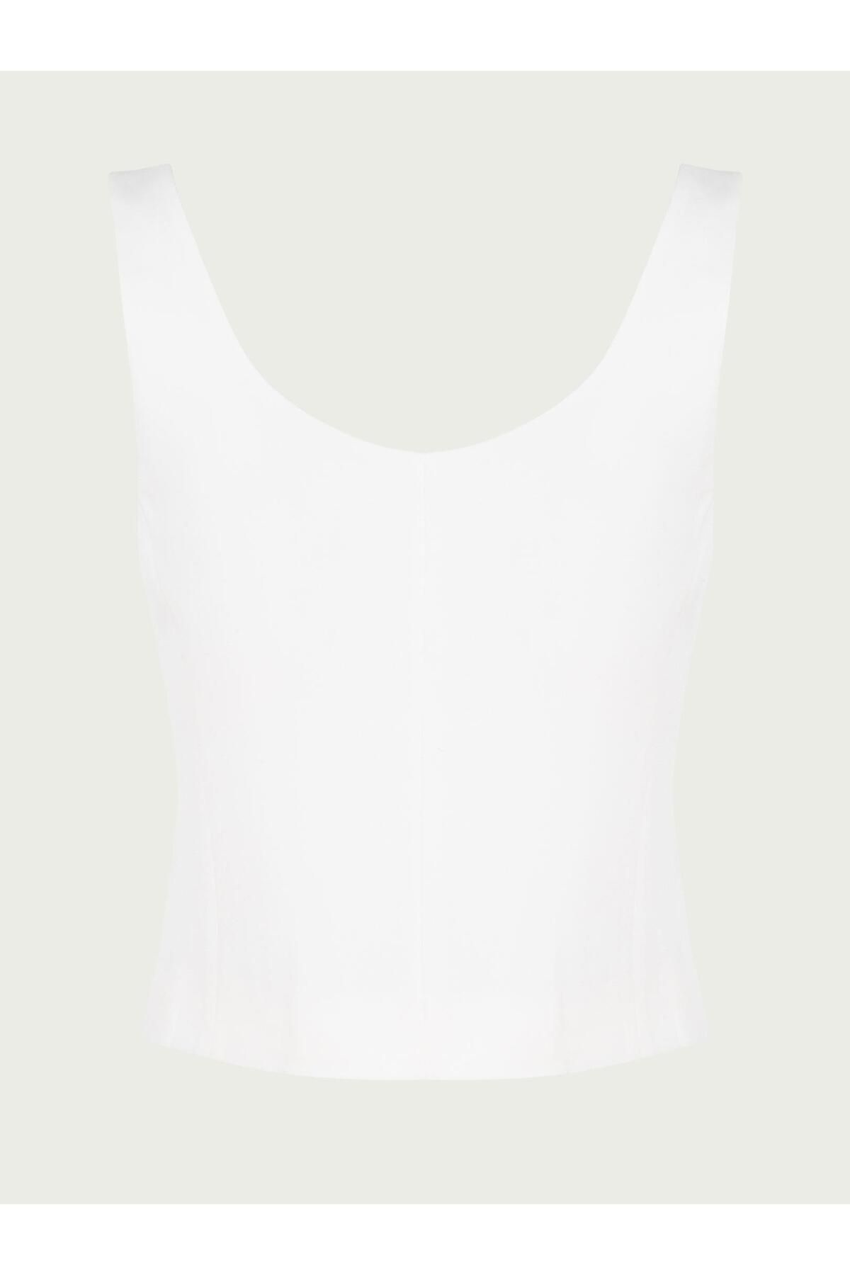 RİVUS-Ecru V-Neck Stylish Vest Blouse 5