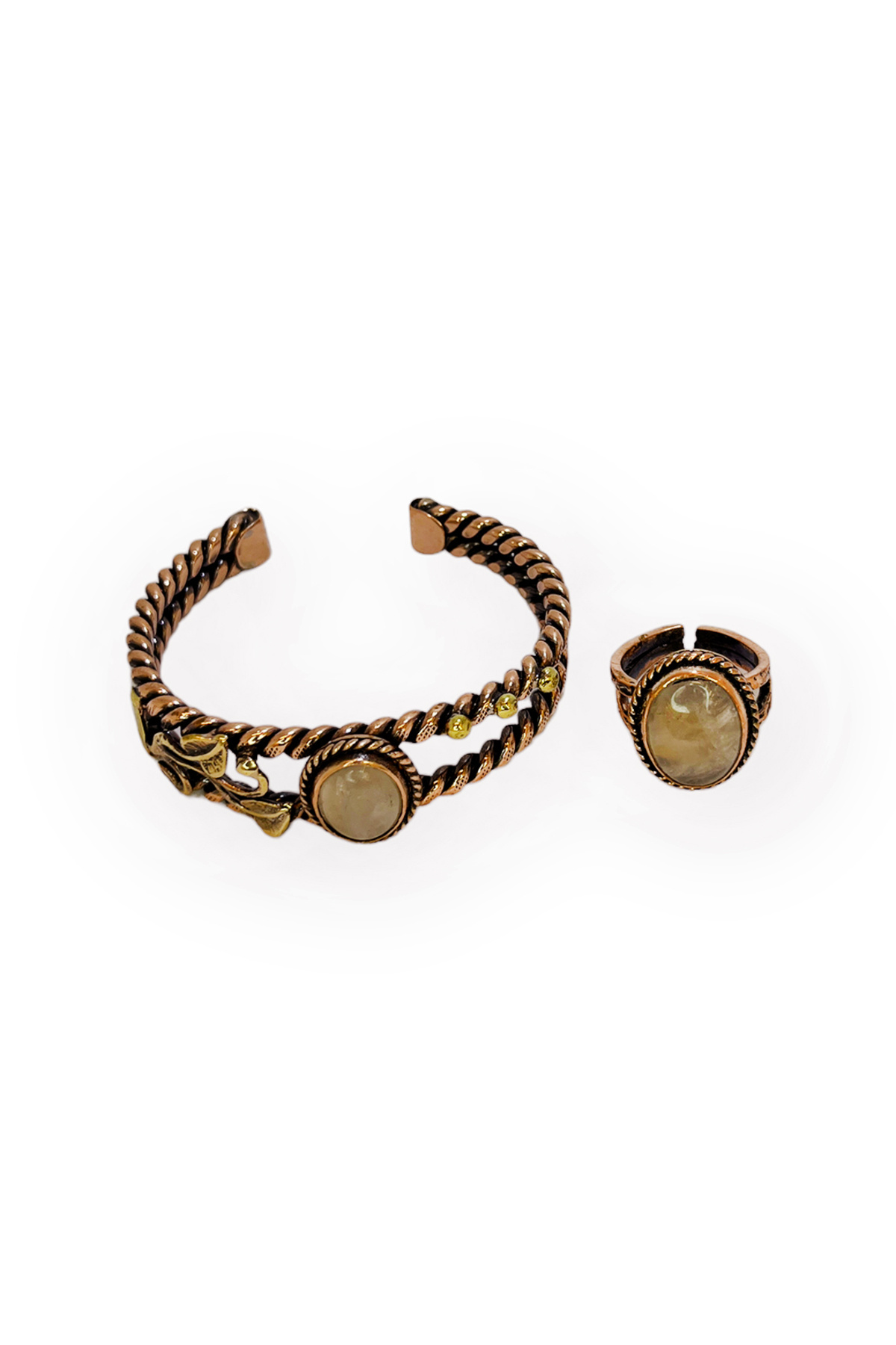 EFEMİR-Pink Quartz Stone Copper Bracelet & Ring 4
