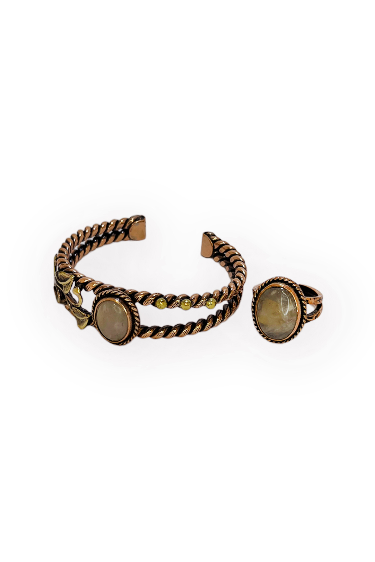 EFEMİR-Pink Quartz Stone Copper Bracelet & Ring 2