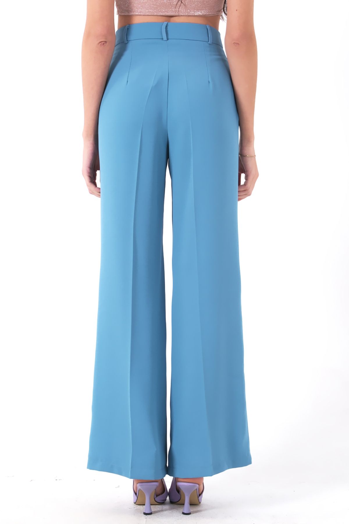 Feminist-High Waist Pleated Palazzo Trousers Baby Blue0102066 5