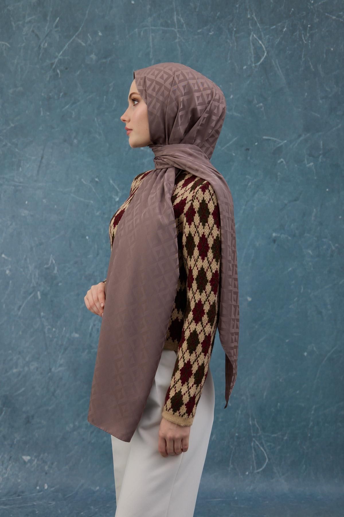 İpekhan-Fall Winter Silky Jacquard Shawl Coffee 9019-30 3