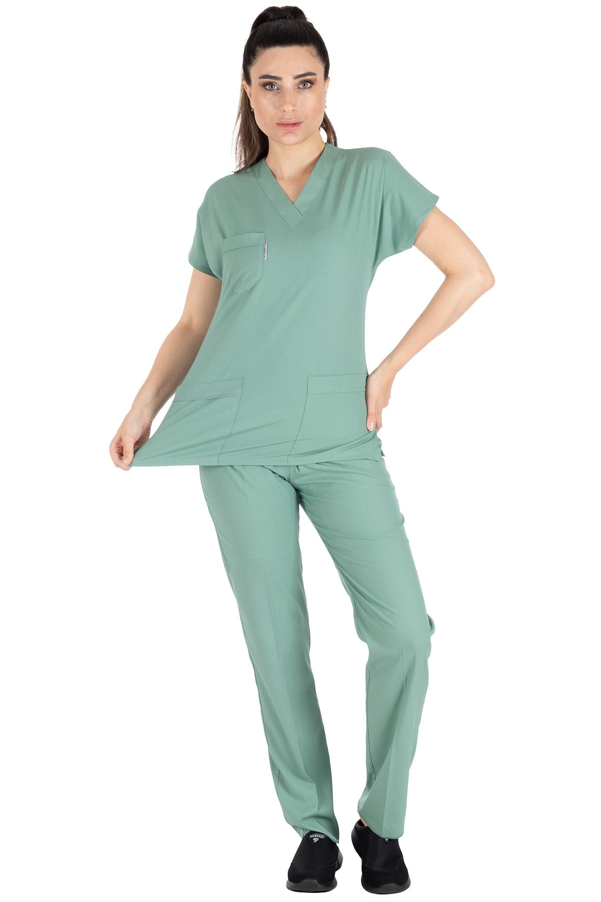 Alsancak Üniforma-Green Lycra Thick Stretchy Fabric Doctor Nurse Jersey Bat Sleeve Surgical Team 6