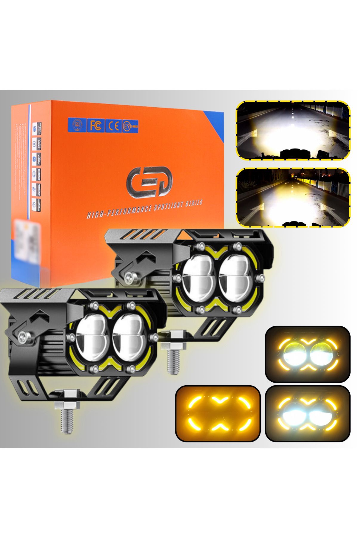 DEKOHOP LED DRL Motosiklet Sis Farı Çakarlı Off Road 4 Mod Delici Yüksek Performans Metal Far Seti