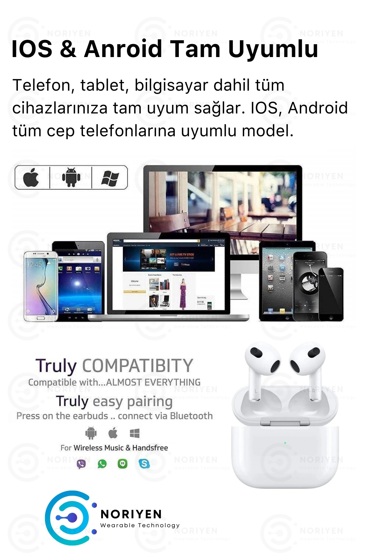 Premium Serisi White 2 Model IOS Android Uyumlu Aktif Gürültü Engelleme Kablosuz Bluetooth Kulaklık